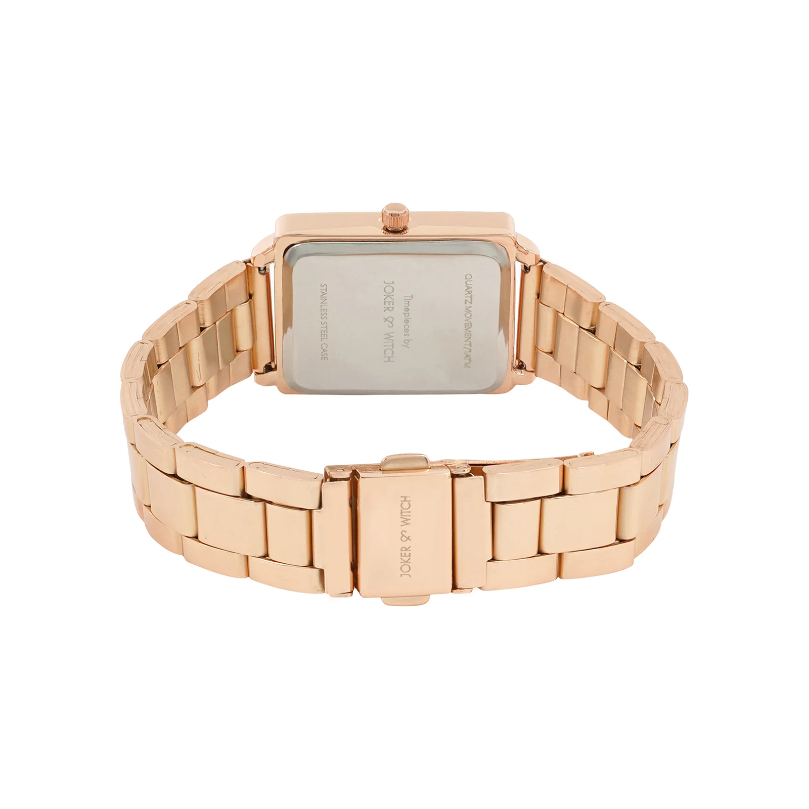 Quad Grey Small Rectangle Dial Rose Gold Linked Chain Strap Women's Watch - Image 6