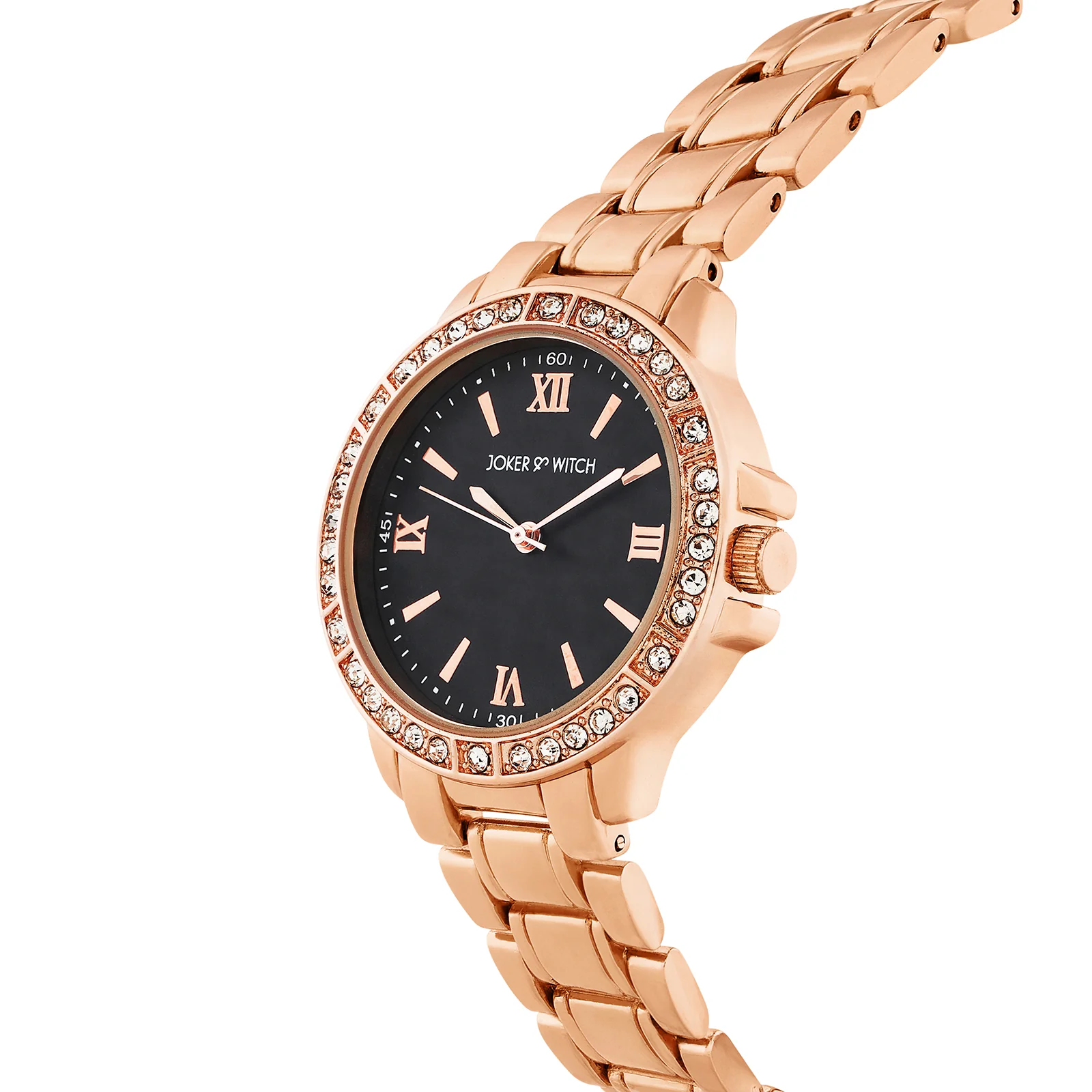 Radiant Halo Black Medium Rhinestone Dial Rose Gold Linked Chain Strap Women's Watch - Image 4