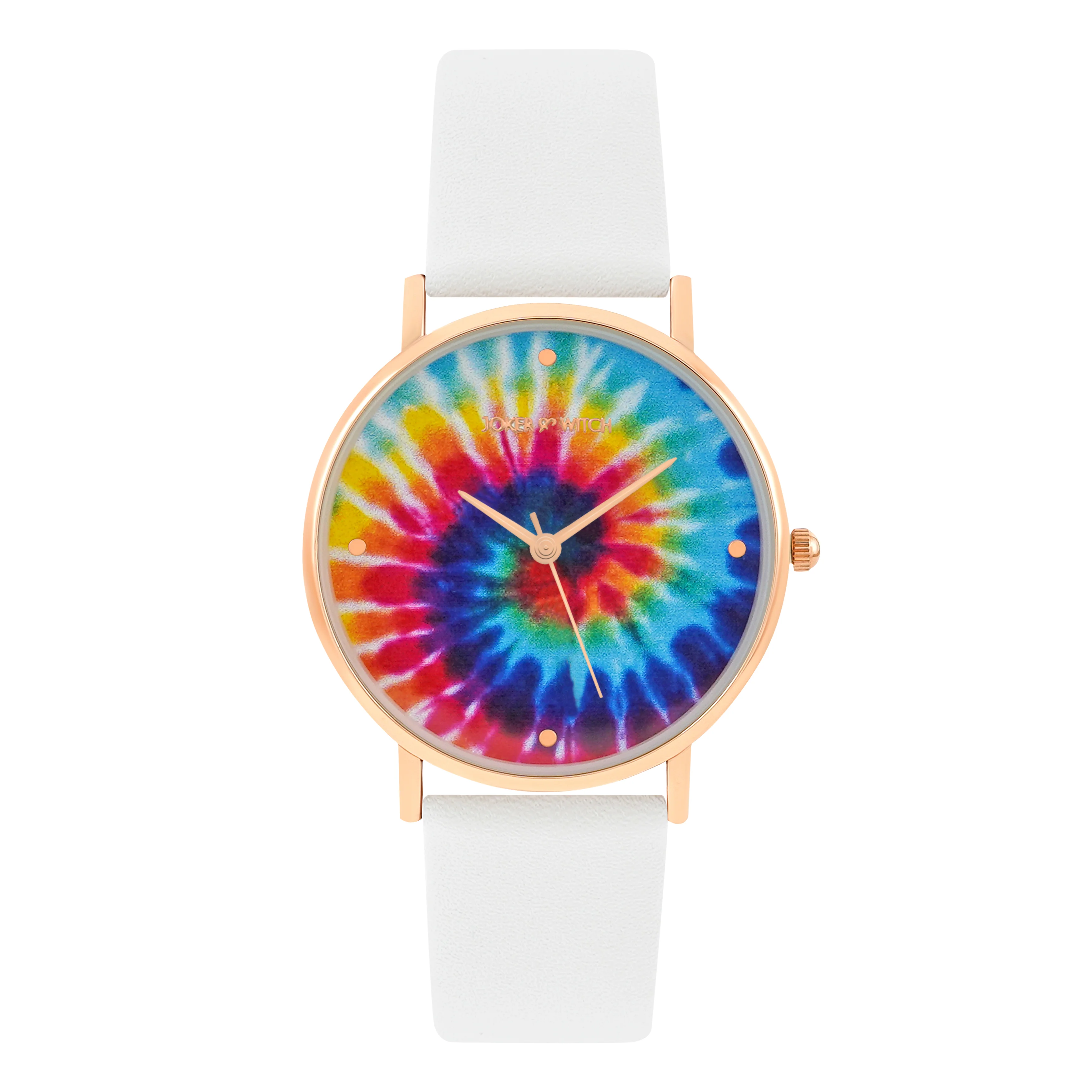 Printed Rainbow Tie-Dye Medium Dial White PU Strap Women's Watch