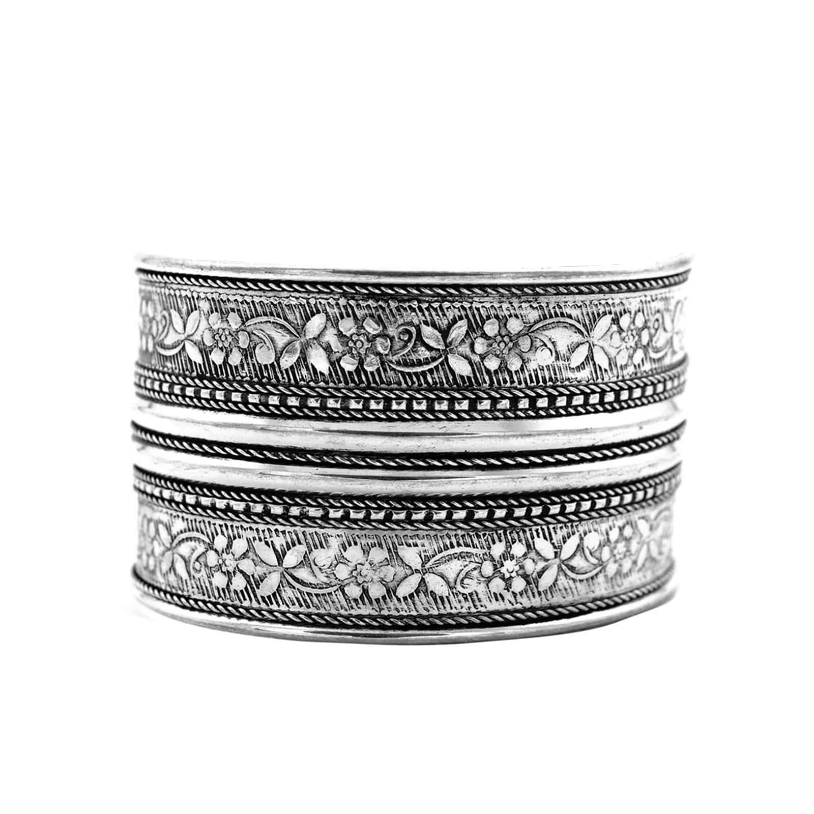 Raksha Floral Embossed Silver Oxidized Cuff - Image 3