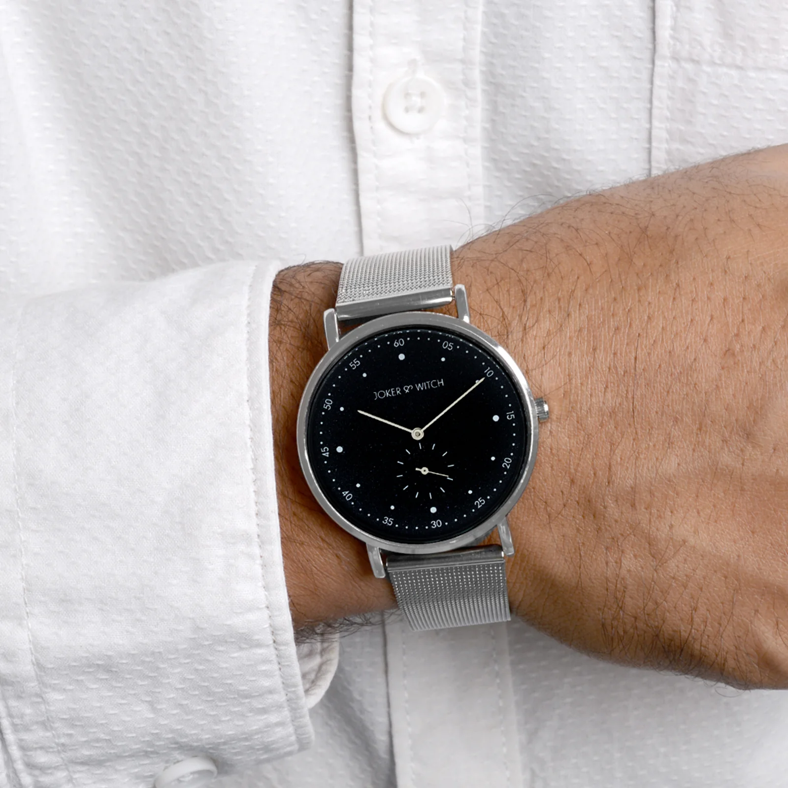 Drake Black Large Dial Silver Mesh Strap Men's Watch - Image 2