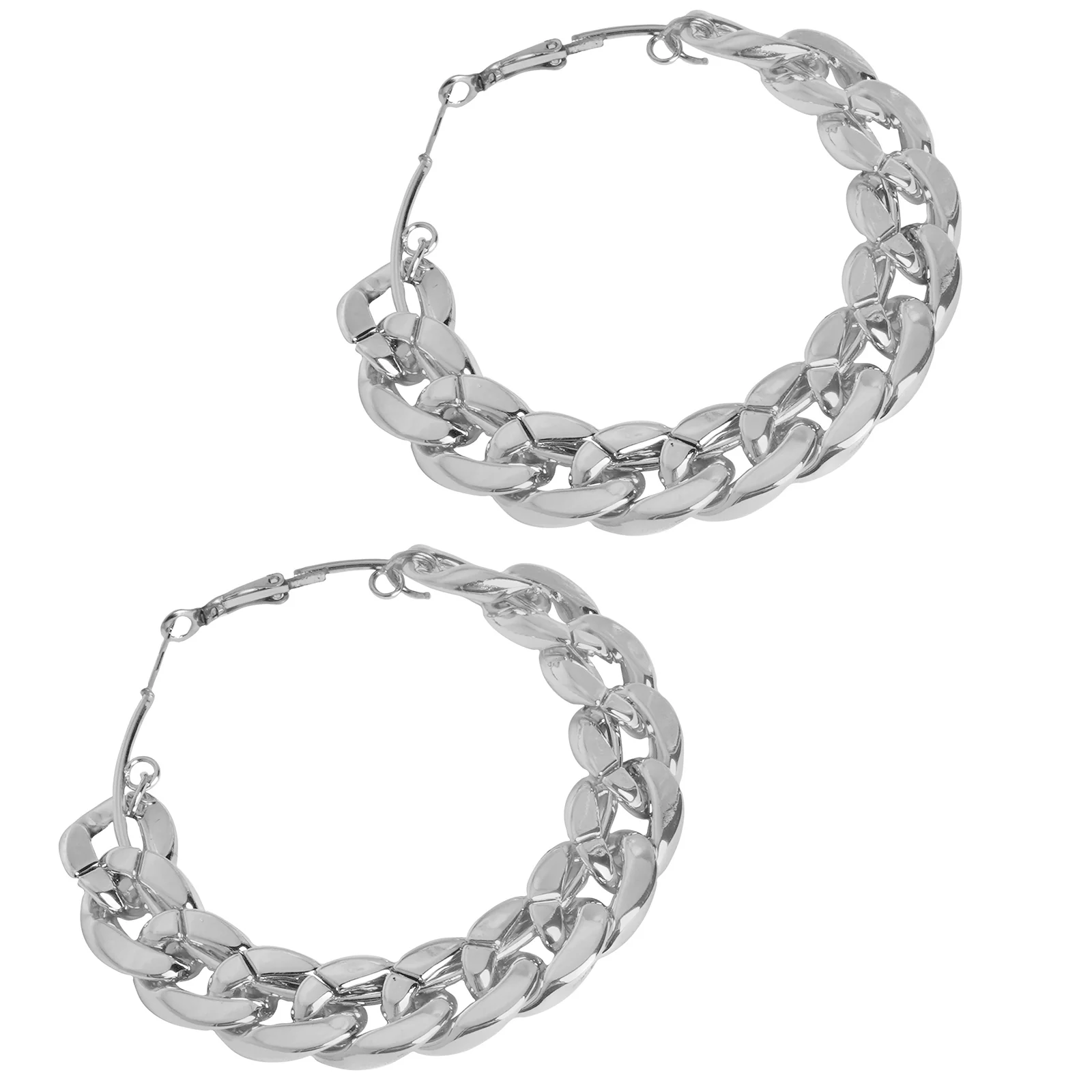 Retro Silver Chain Hoops - Image 5