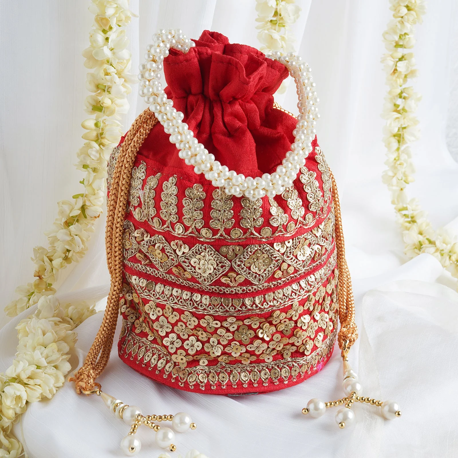 Royal Affair Flaming Red Embroidered Potli Bag - Image 2