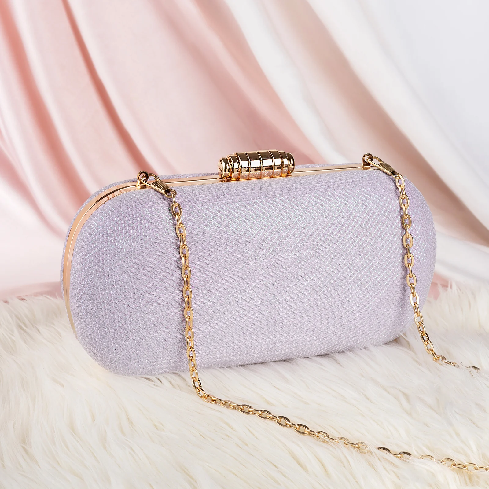 Salma Lavendar Glam Metallic Clutch