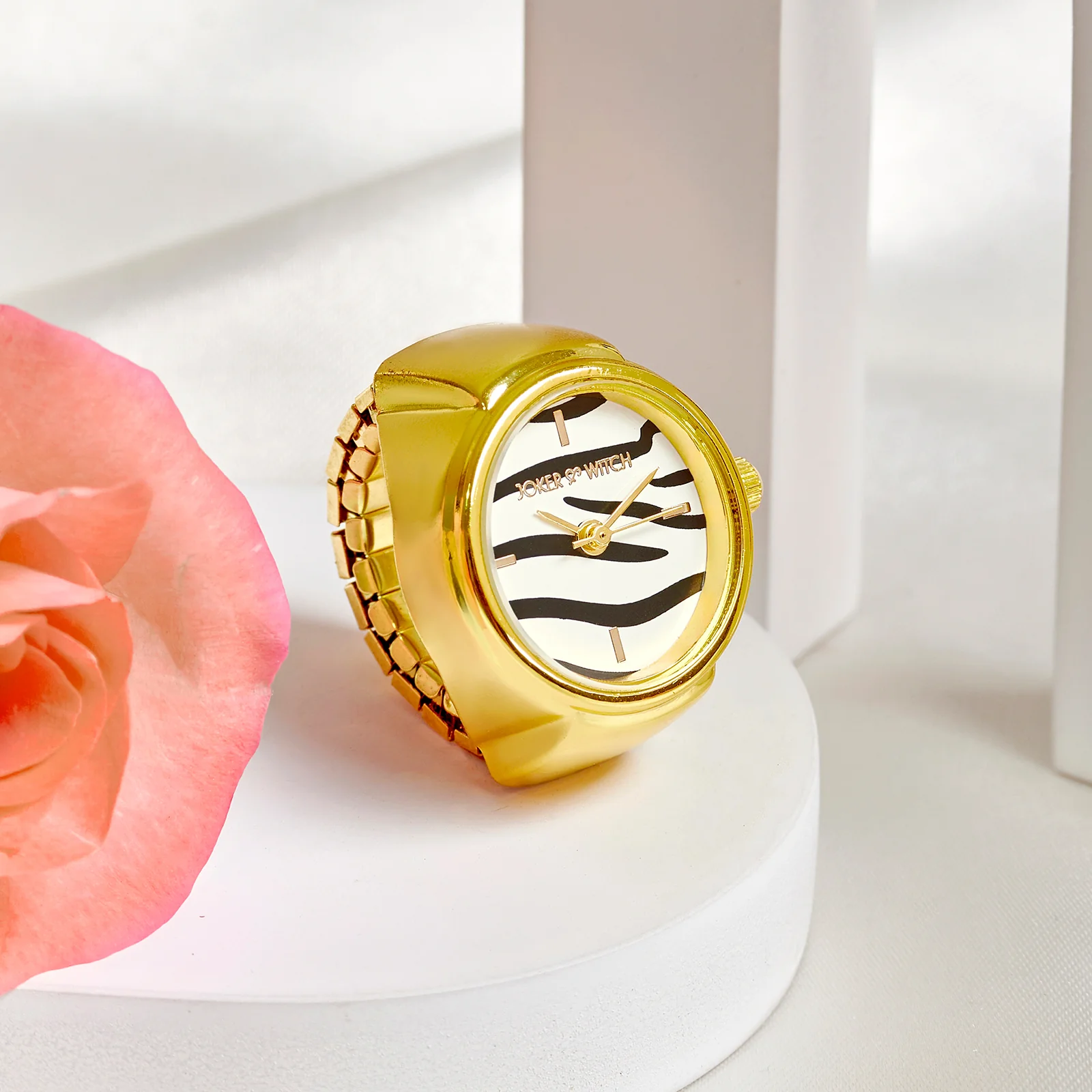 Savanna Zebra Mini Dial Gold Women's Ring Watch