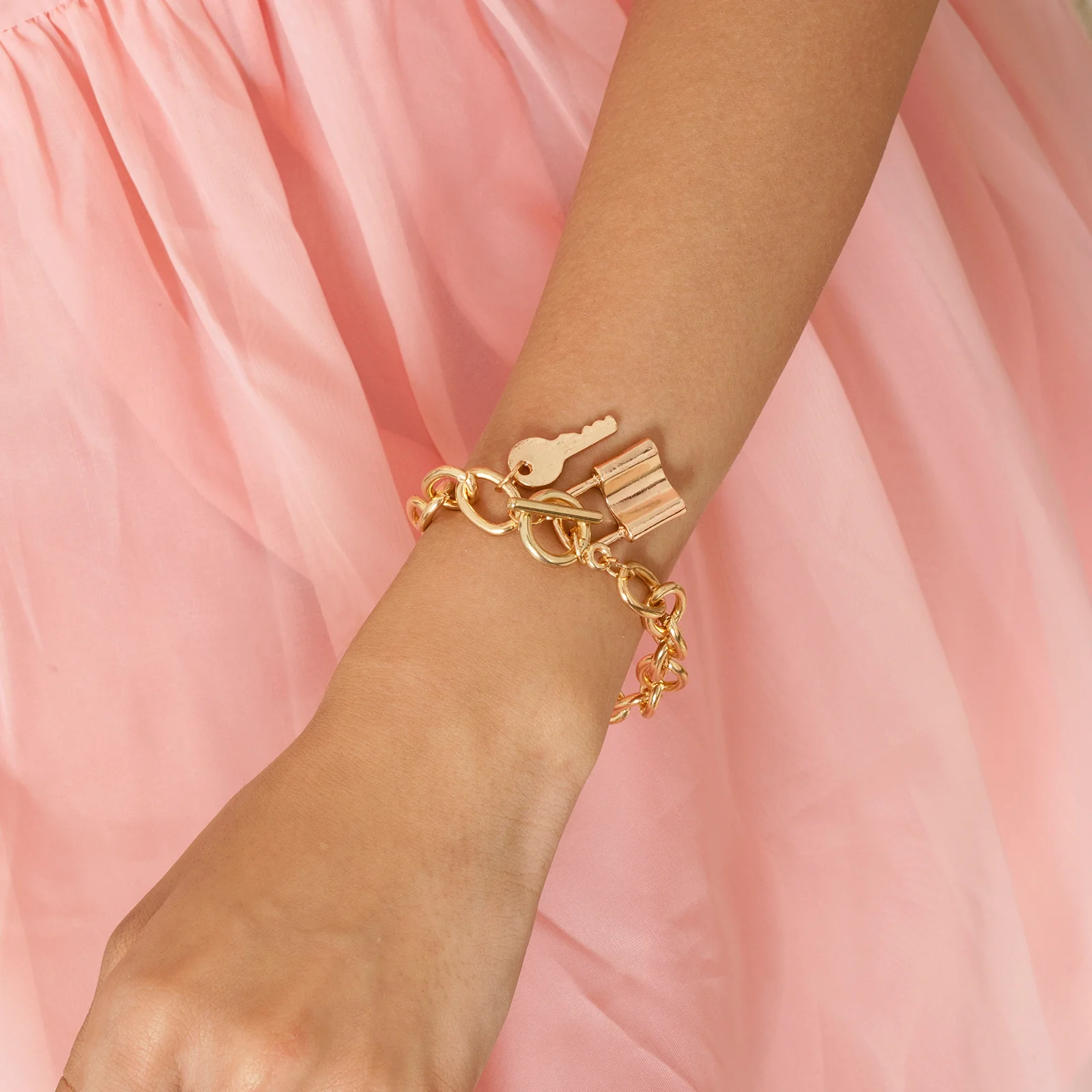 Bewitched Smitten Lock & Key Gold Bracelet