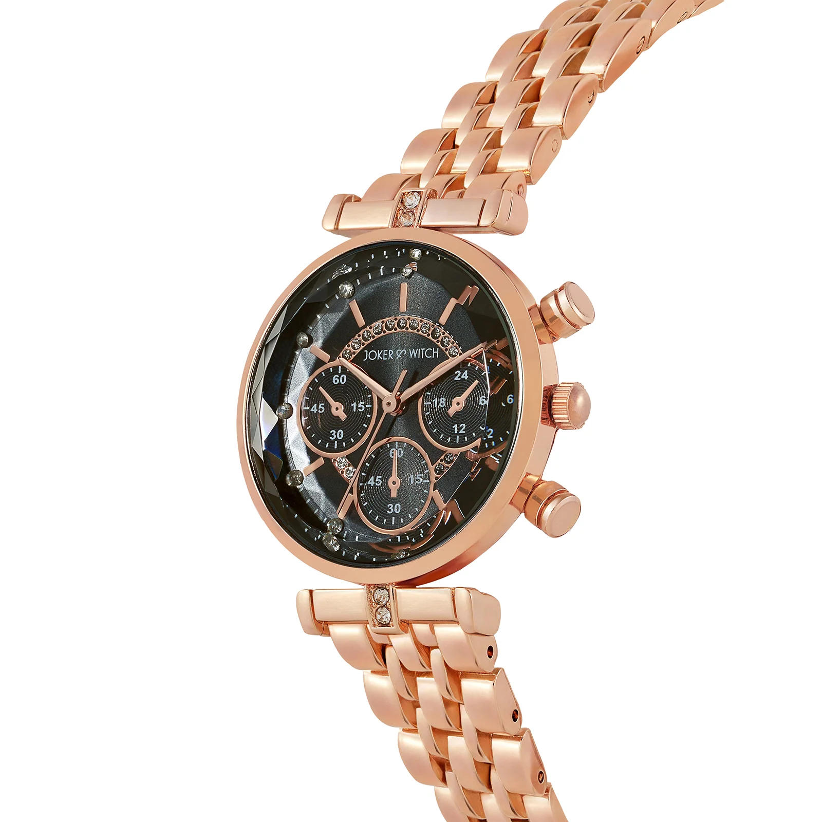 Solace Black Sunray Crystal Glass Small Dial Rosegold Metallic Strap Women's Watch - Image 4