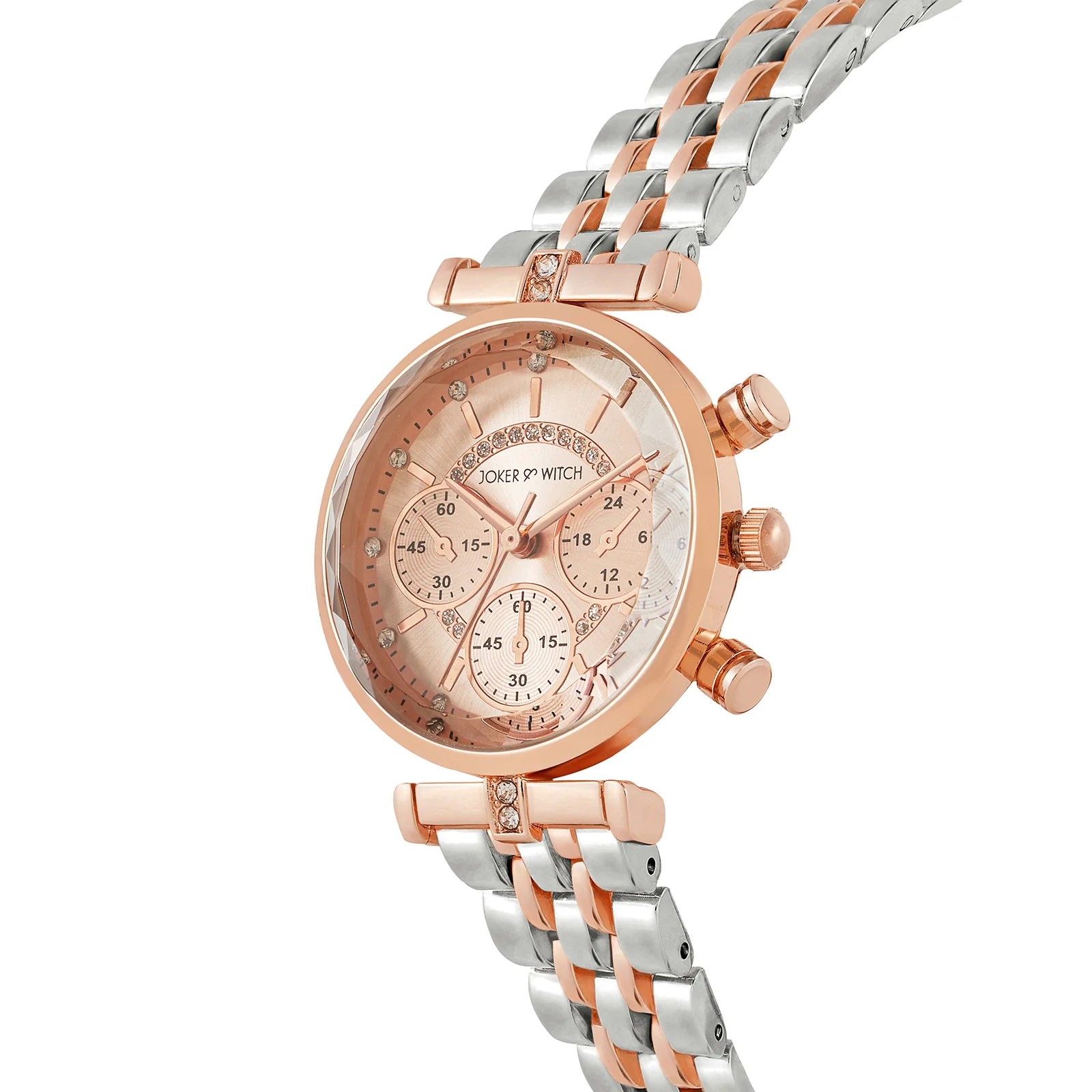 Solace Rosegold Sunray Crystal Glass Small Dial Dualtone Metallic Strap Women's Watch - Image 4