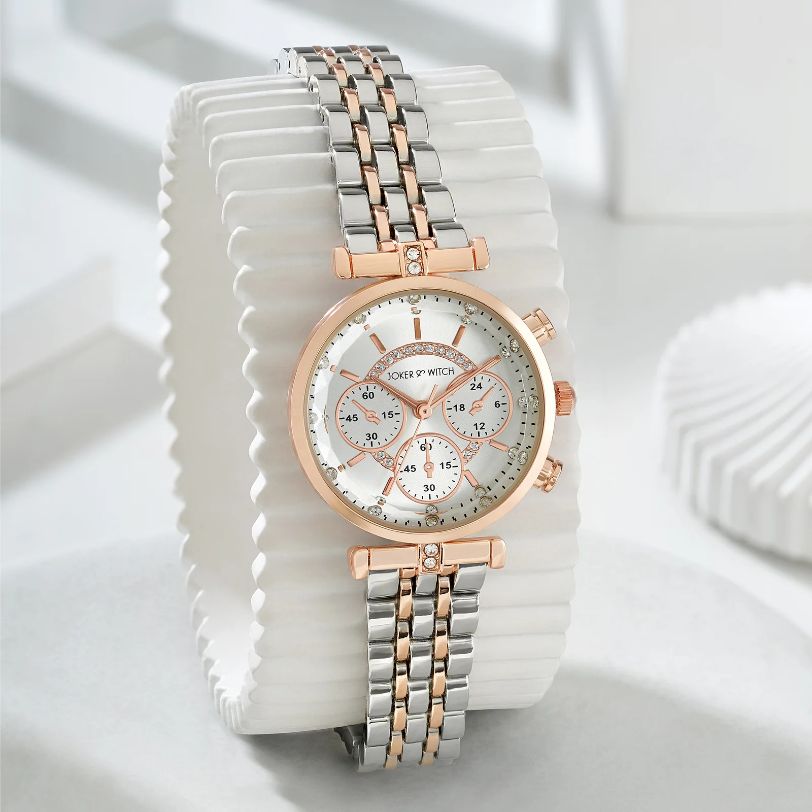 Solace Silver Sunray Crystal Glass Small Dial Dualtone Metallic Strap Women's Watch