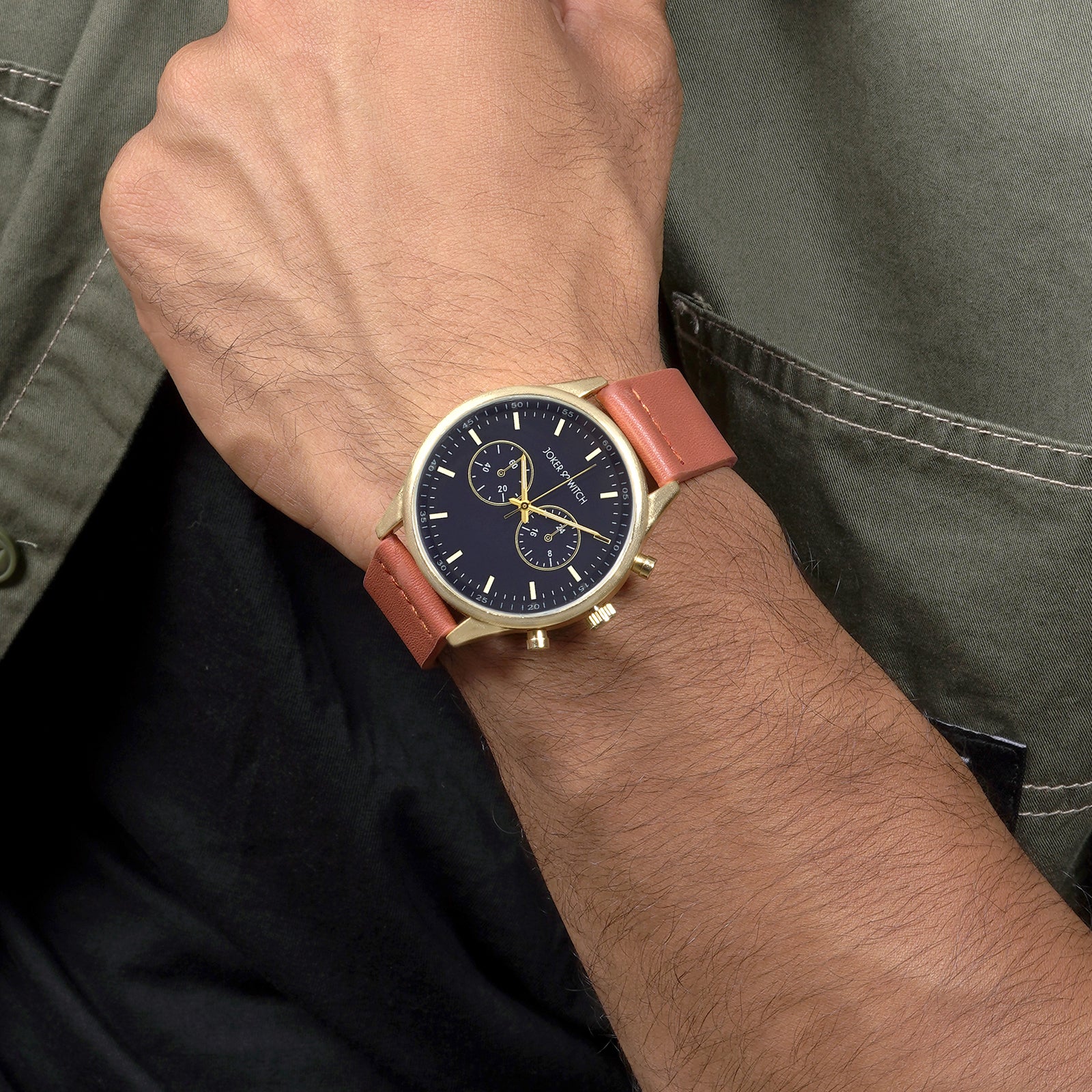 Spectra Blue Large Dial Brown PU Strap Men's Watch
