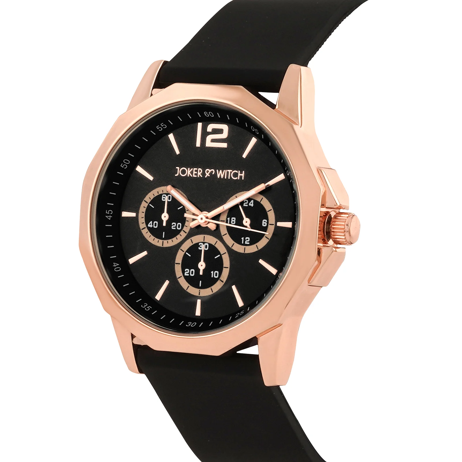 Spyder Rose Gold Black Large Hexagon Dial Silicone Strap Men's Watch - Image 4