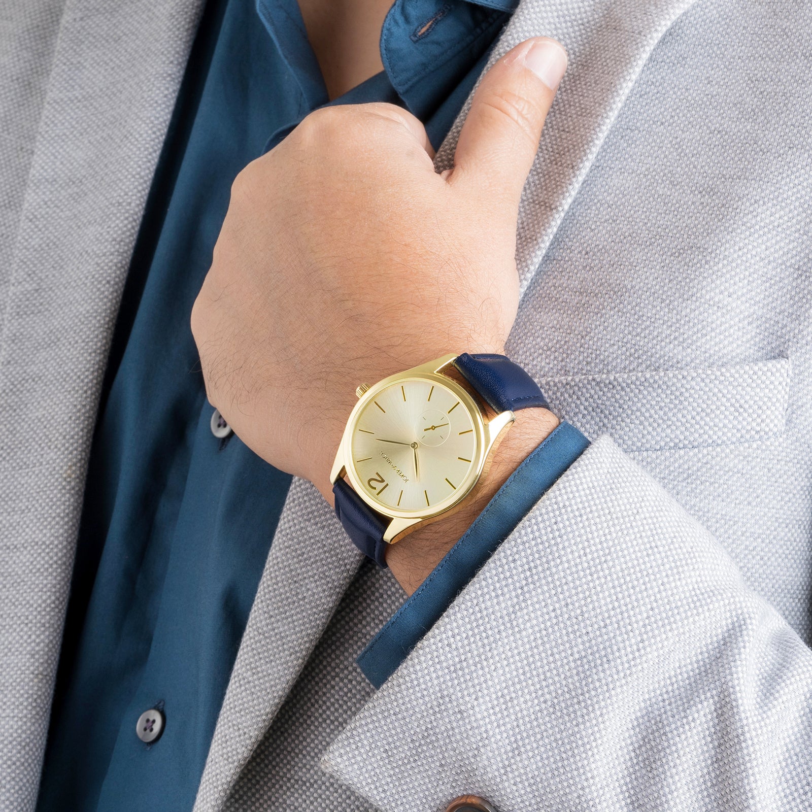 Steadfast Gold Large Dial Blue PU Strap Men's Watch