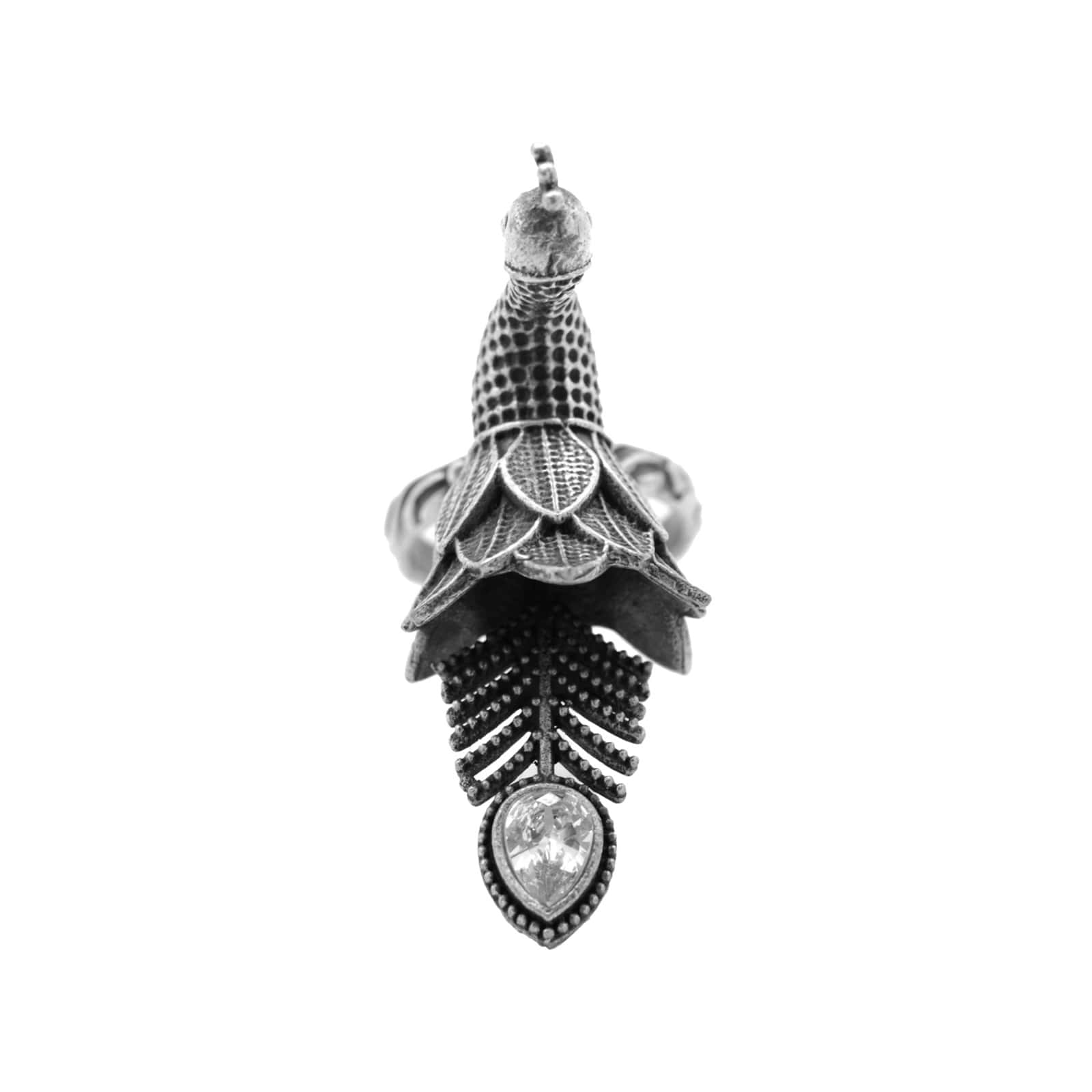 Sukriti Antique Silver Oxidized Peacock Ring - Image 5