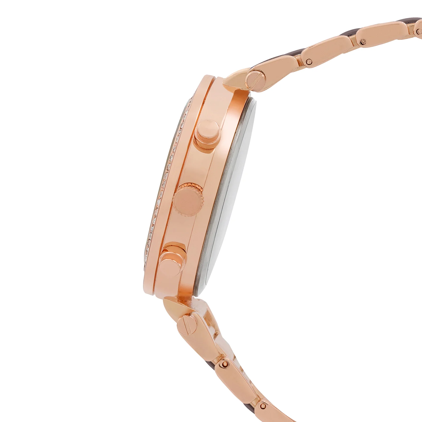 Suzanne White Large Rhinestone Dial Taupe Ceramic Linked Chain Strap Women's Watch - Image 5