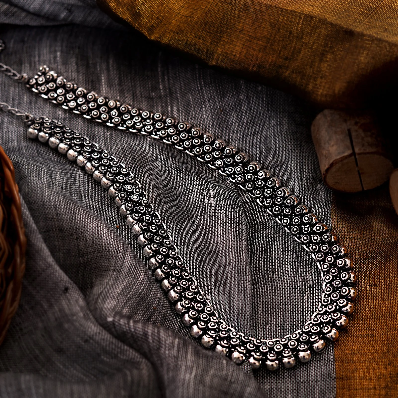 Teejh Aanshi Long Ethnic Silver Oxidised Necklace