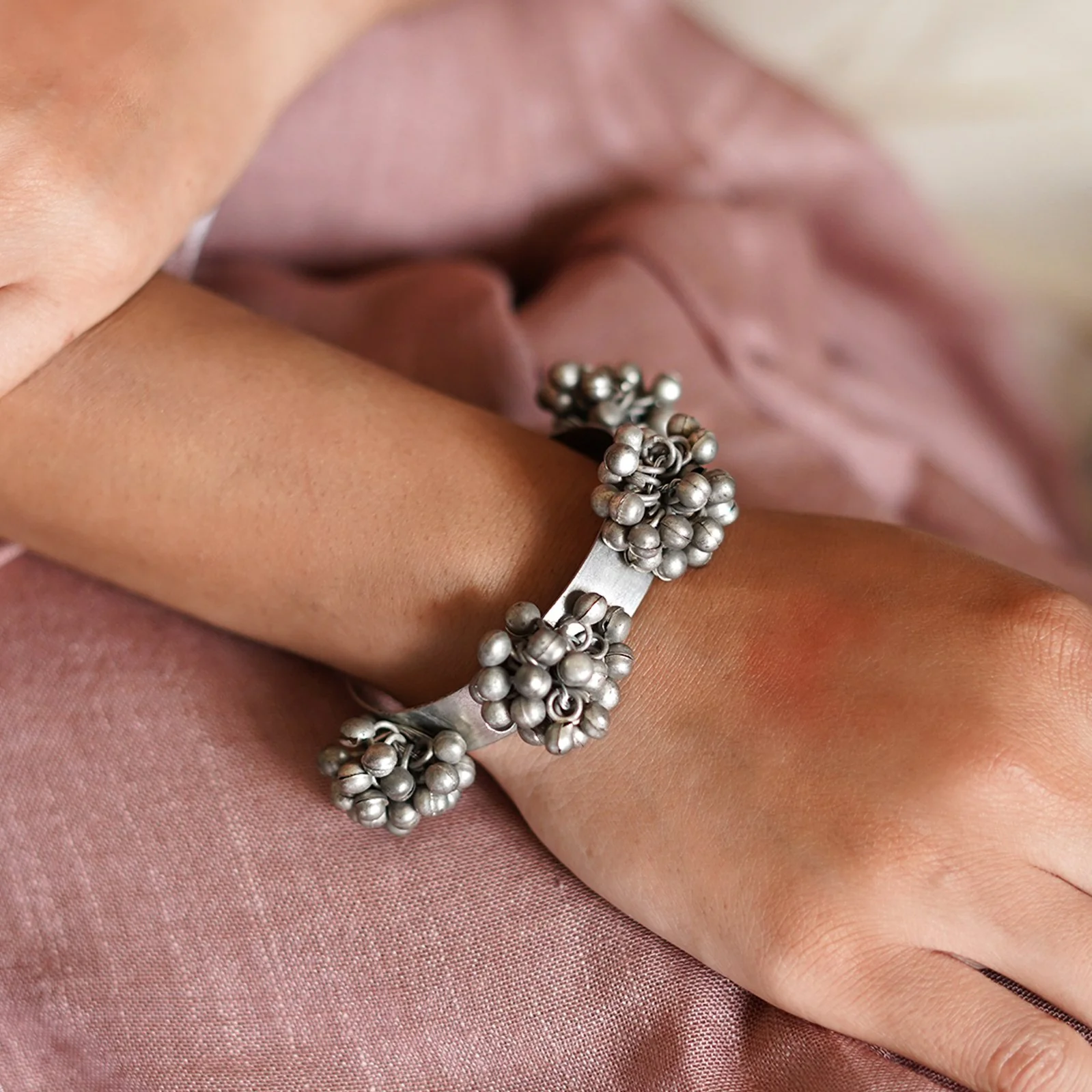 Teejh Chandhini Silver Oxidised Ghungroo Bracelet