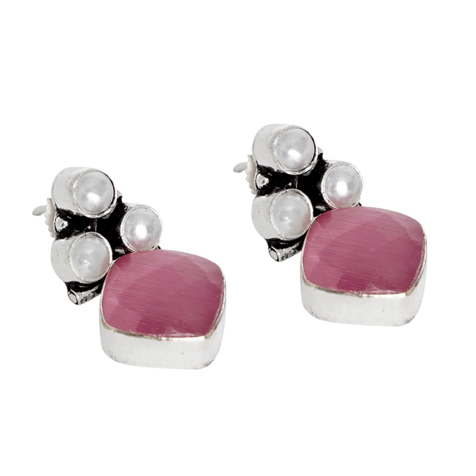 Teejh Delisha Pink Stone Silver Oxidised Stud Earrings - Image 4