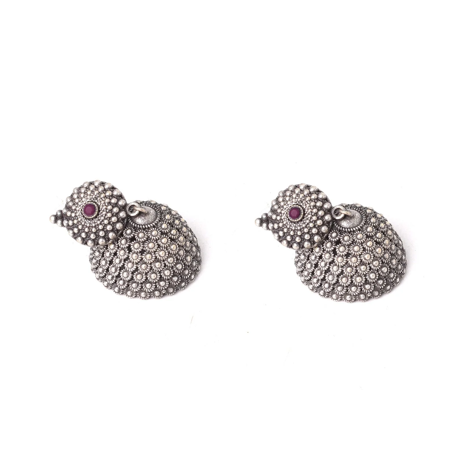 Teejh Dharvi Red Stone Antique Silver Jhumki - Image 4