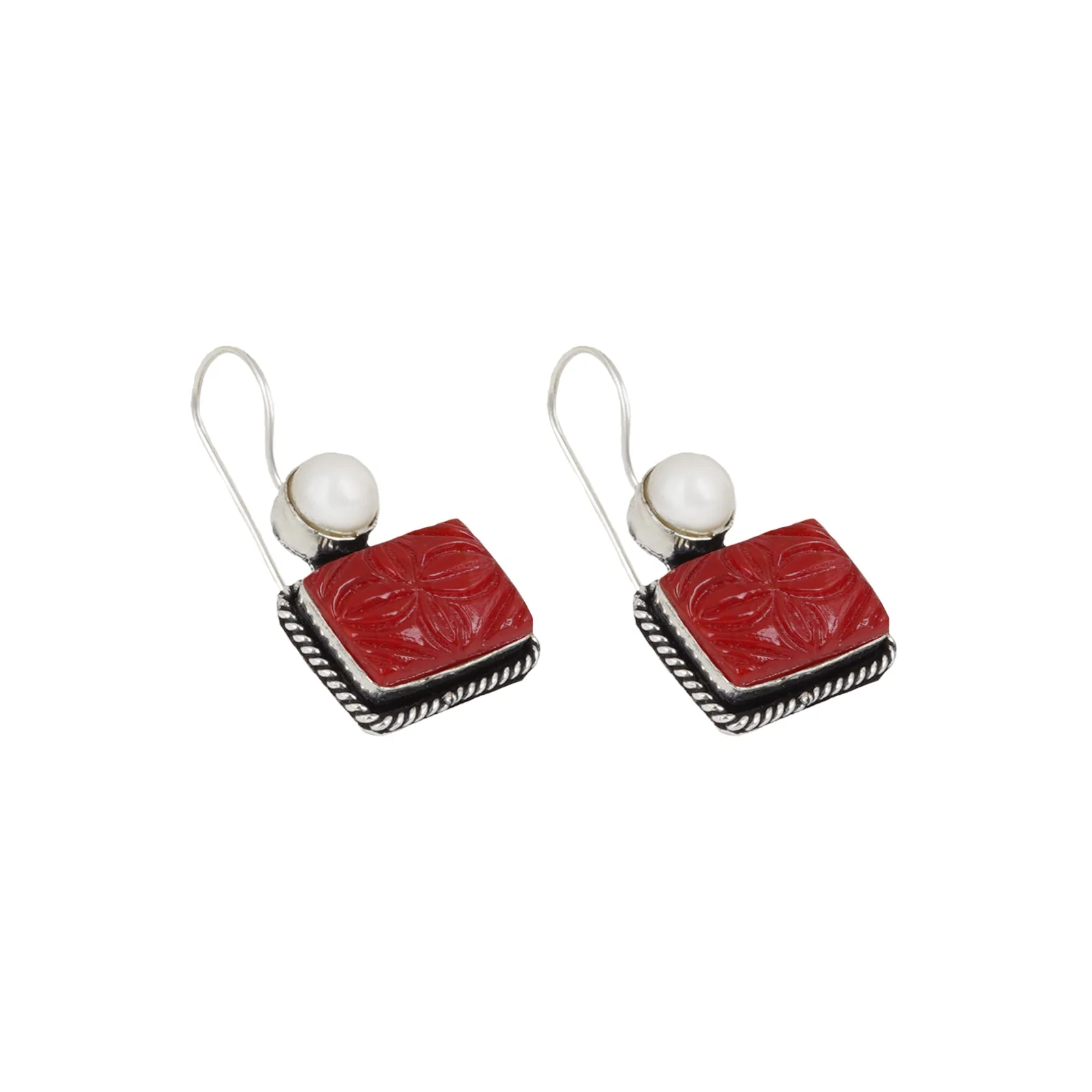 Teejh Diti Maroon Stone & Pearl Earrings - Image 4