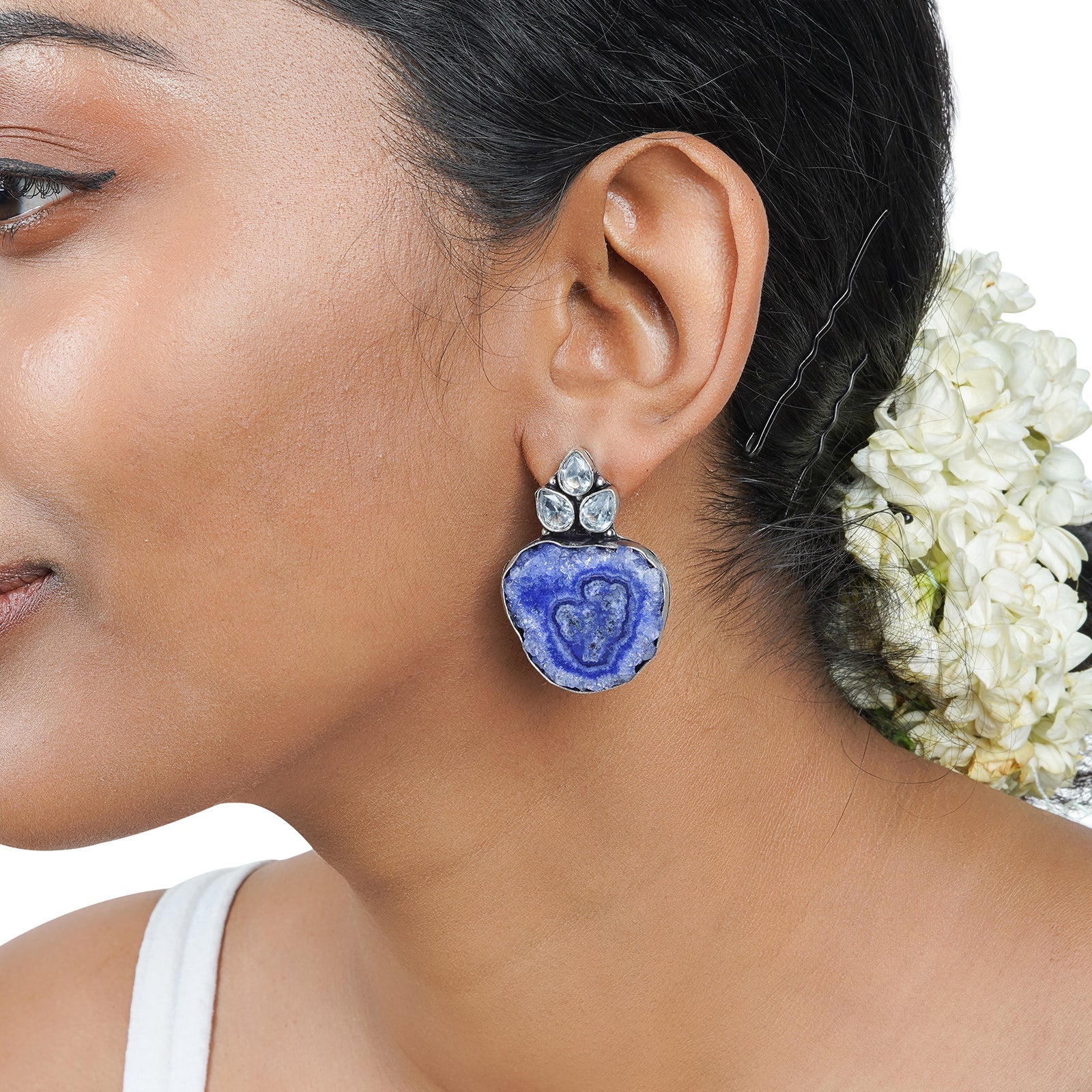 Teejh Harika Blue Silver Oxidised Earring - Image 2