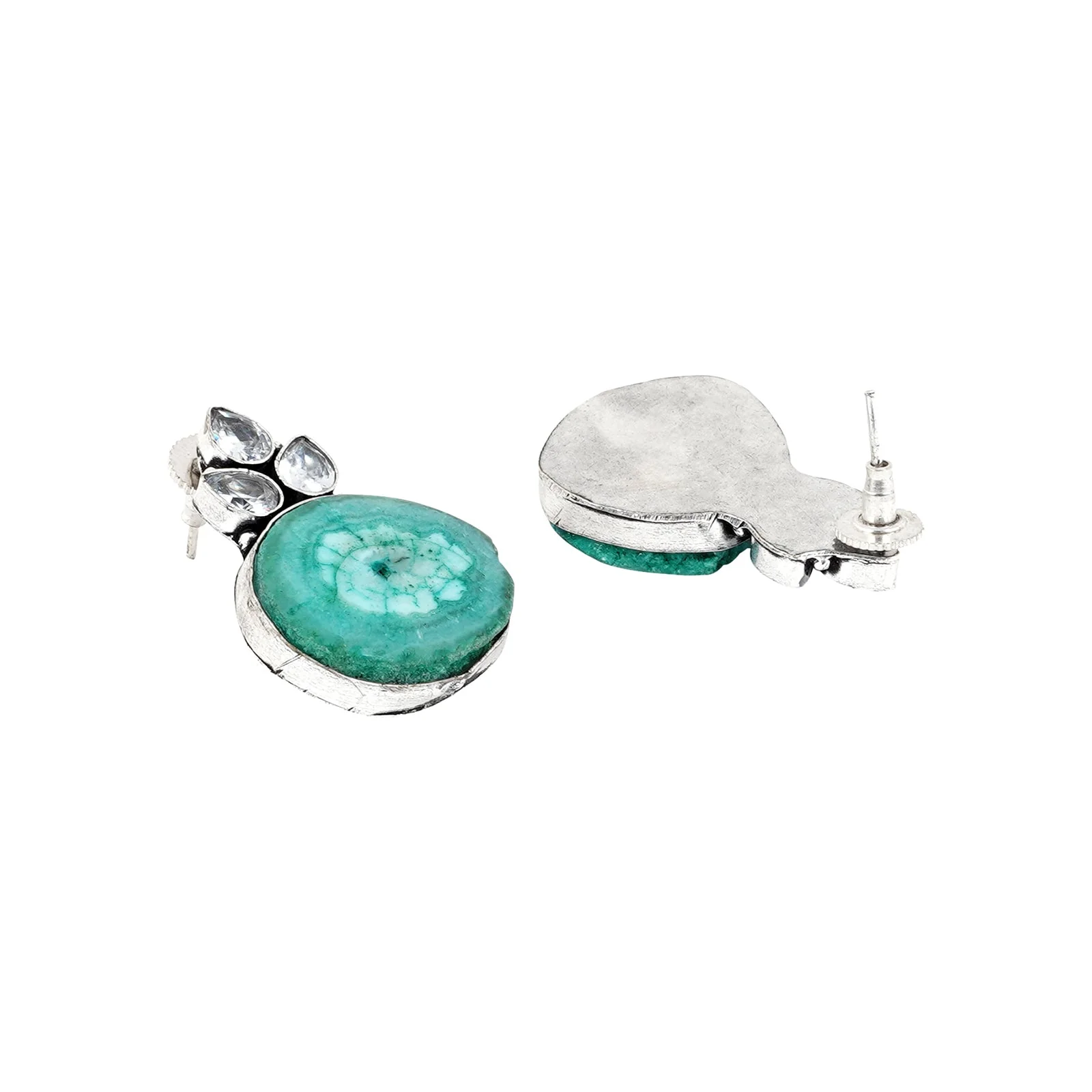 Teejh Harika Sea Blue Silver Oxidised Earring - Image 3