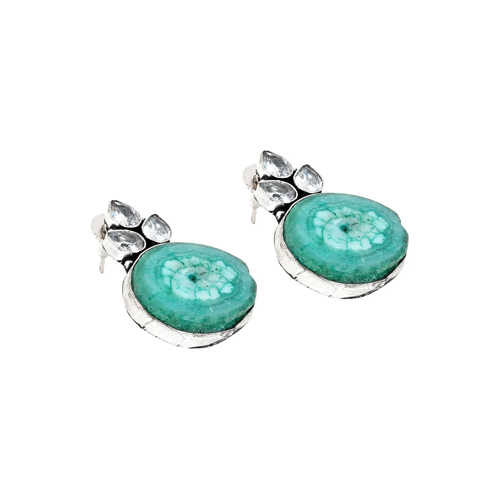 Teejh Harika Sea Blue Silver Oxidised Earring - Image 4