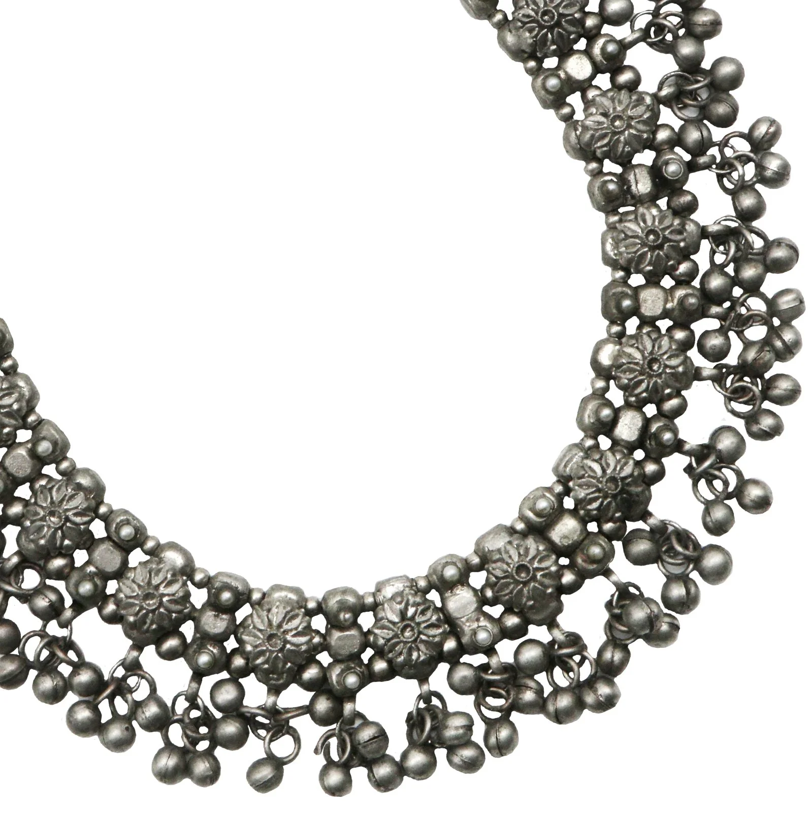 Jiya Floral Silver Oxidised Ghungroo Choker Necklace - Image 5