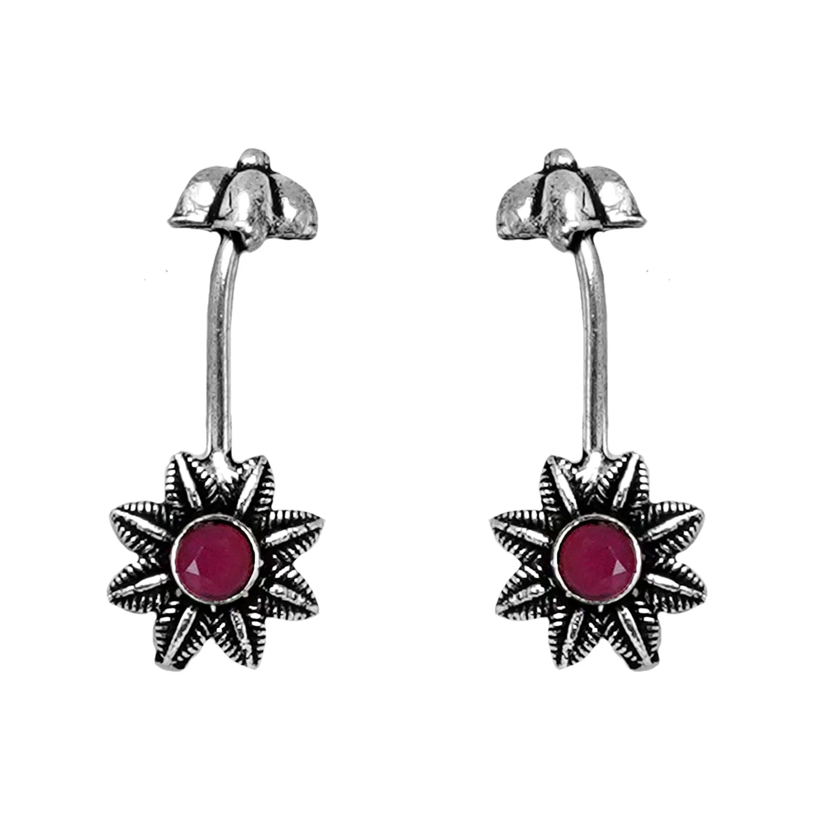 Teejh Krisha Red Stone Silver Oxidsed Clip On Bugadi - Image 3