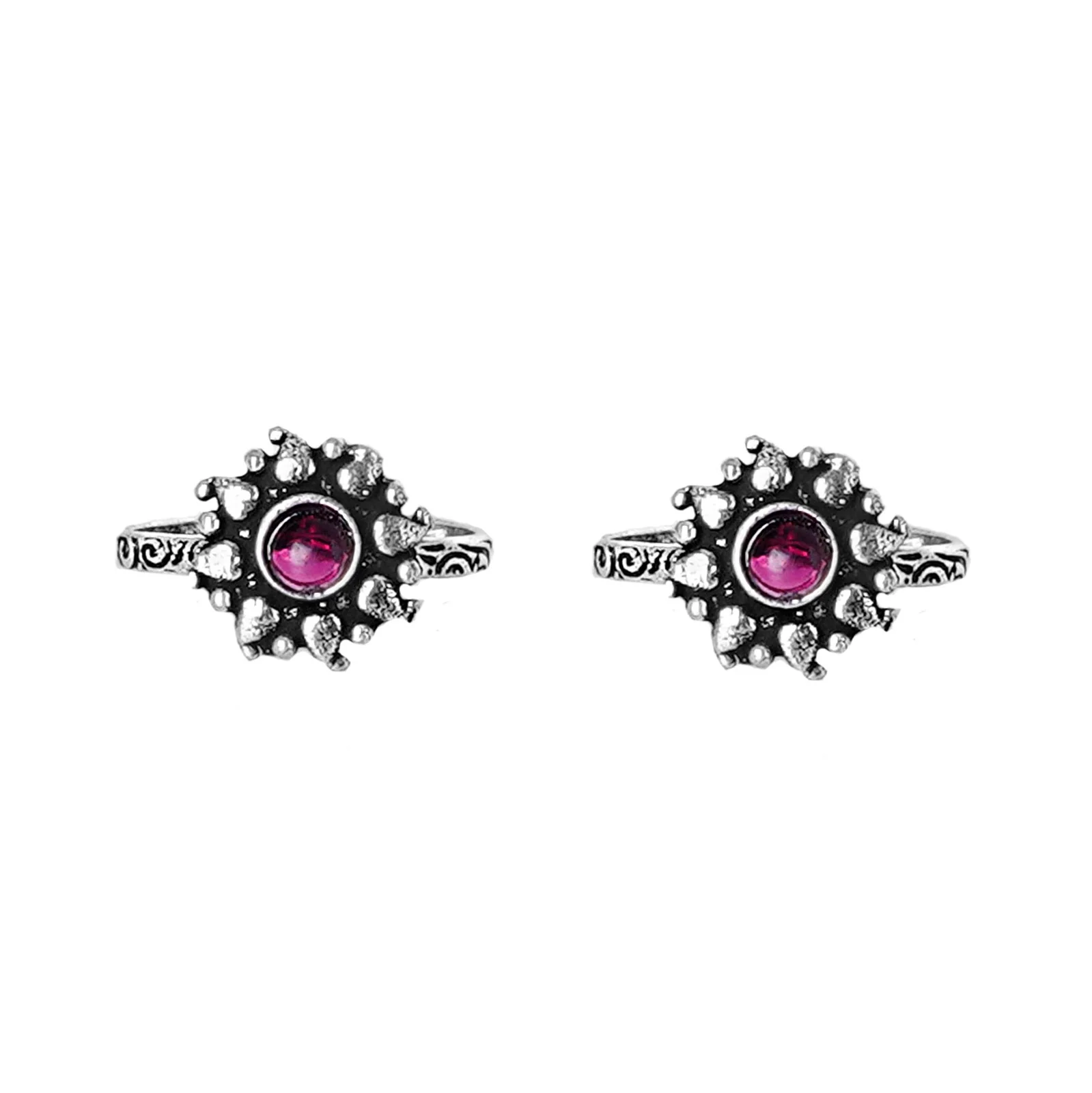 Teejh Miraya Pink Stone Silver Oxidised Toe Rings - Image 3