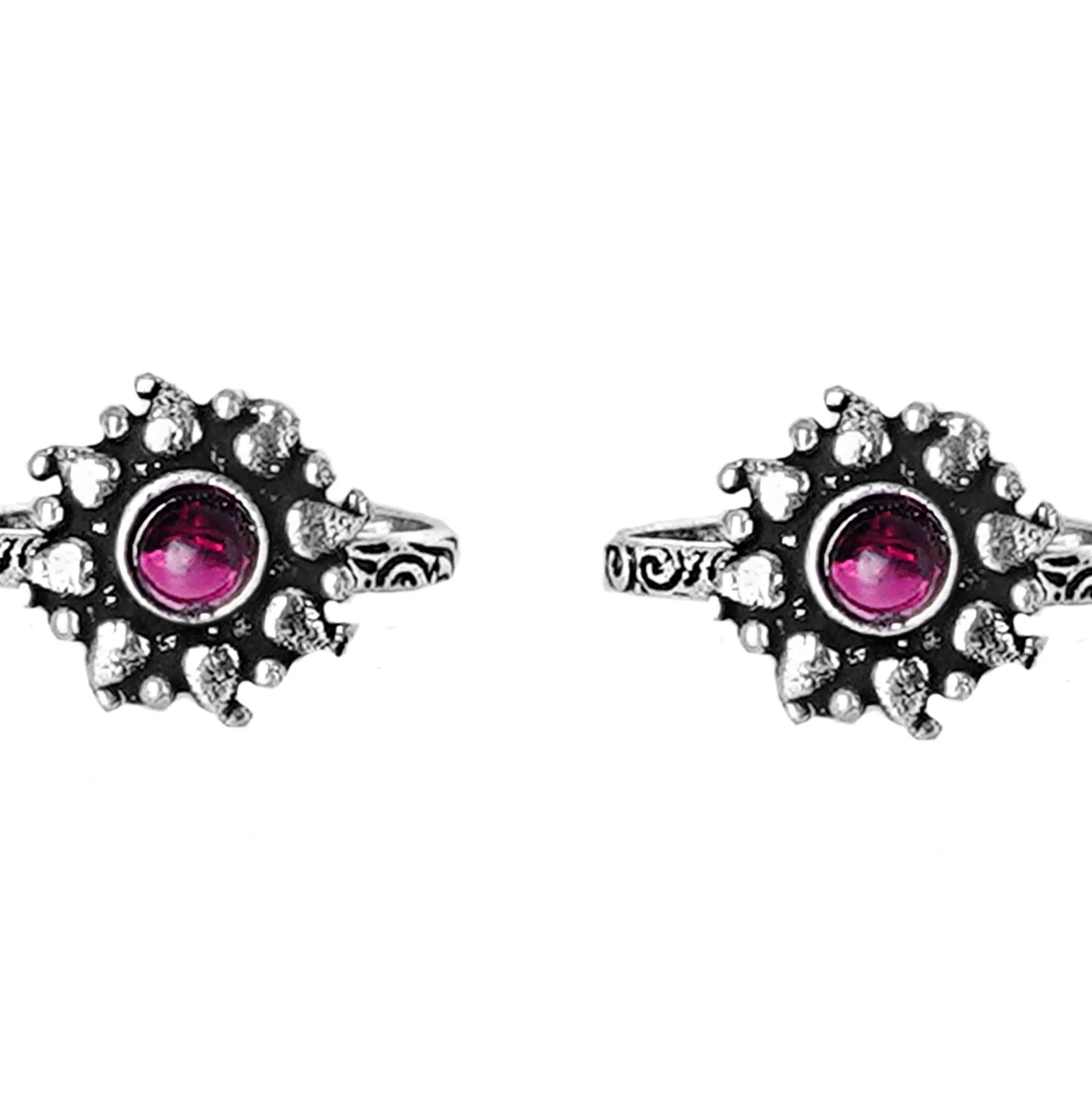Teejh Miraya Pink Stone Silver Oxidised Toe Rings - Image 4