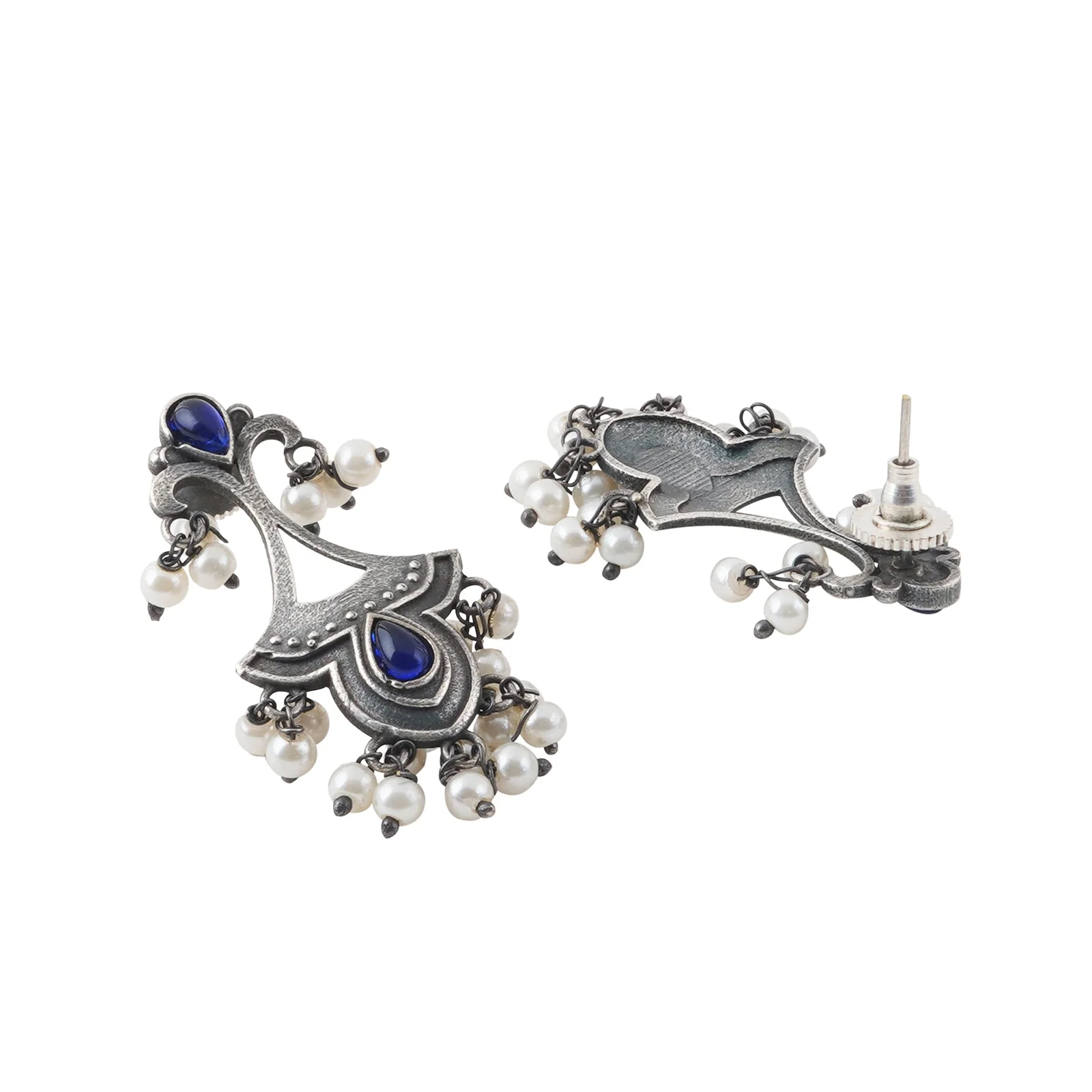 Teejh Nilay Dark Blue Stone Silver Oxidised Earring - Image 5