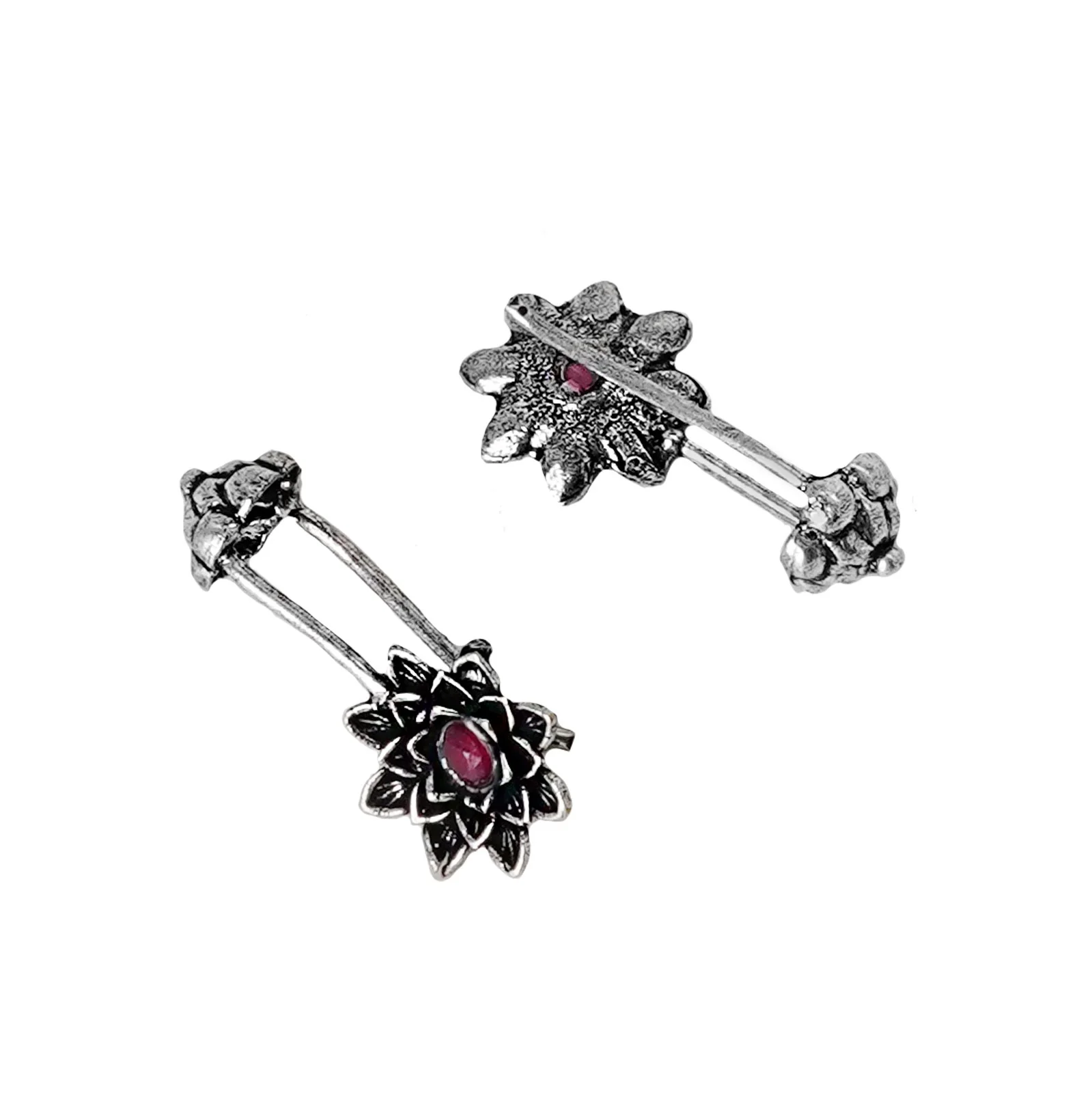 Teejh  Ridhima Red Stone Silver Oxidsed Clip On Bugadi - Image 5
