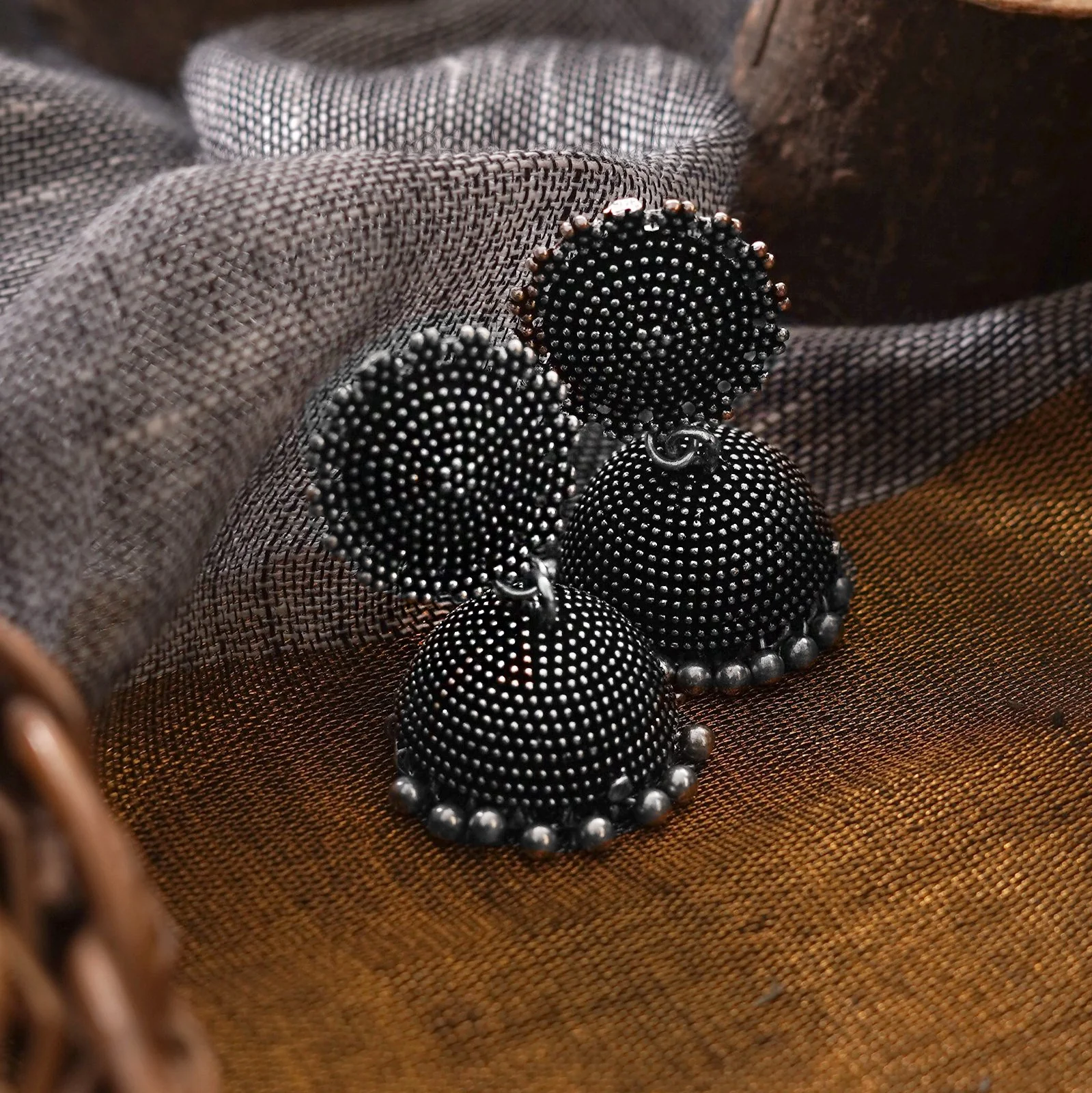 Teejh Rigvedita Floral Ethnic Silver Oxidised Jhumki