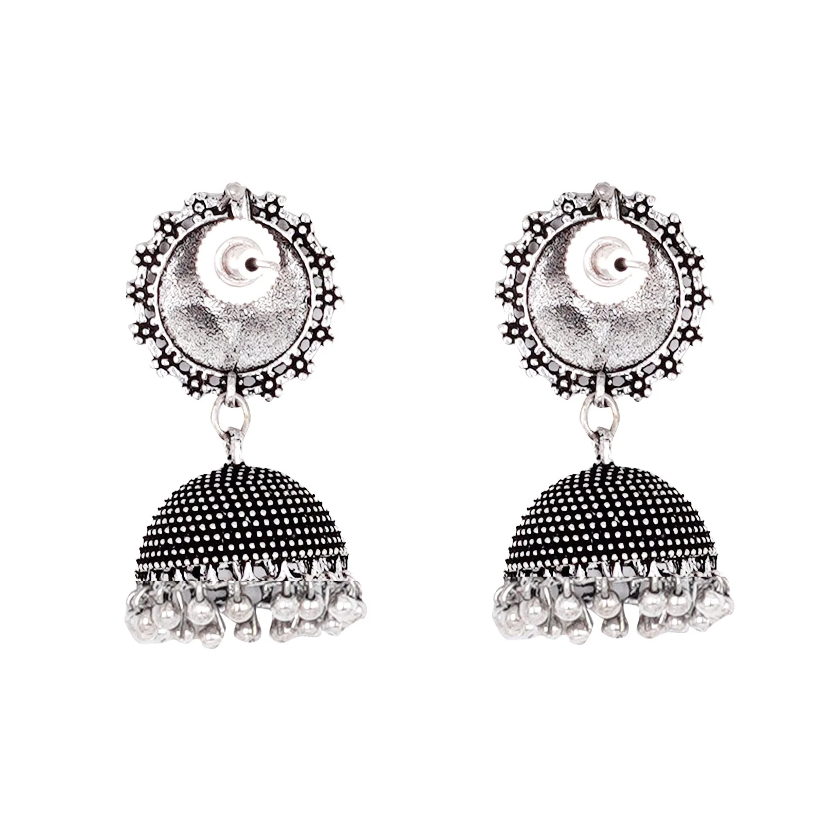 Teejh Rigvedita Floral Ethnic Silver Oxidised Jhumki - Image 5