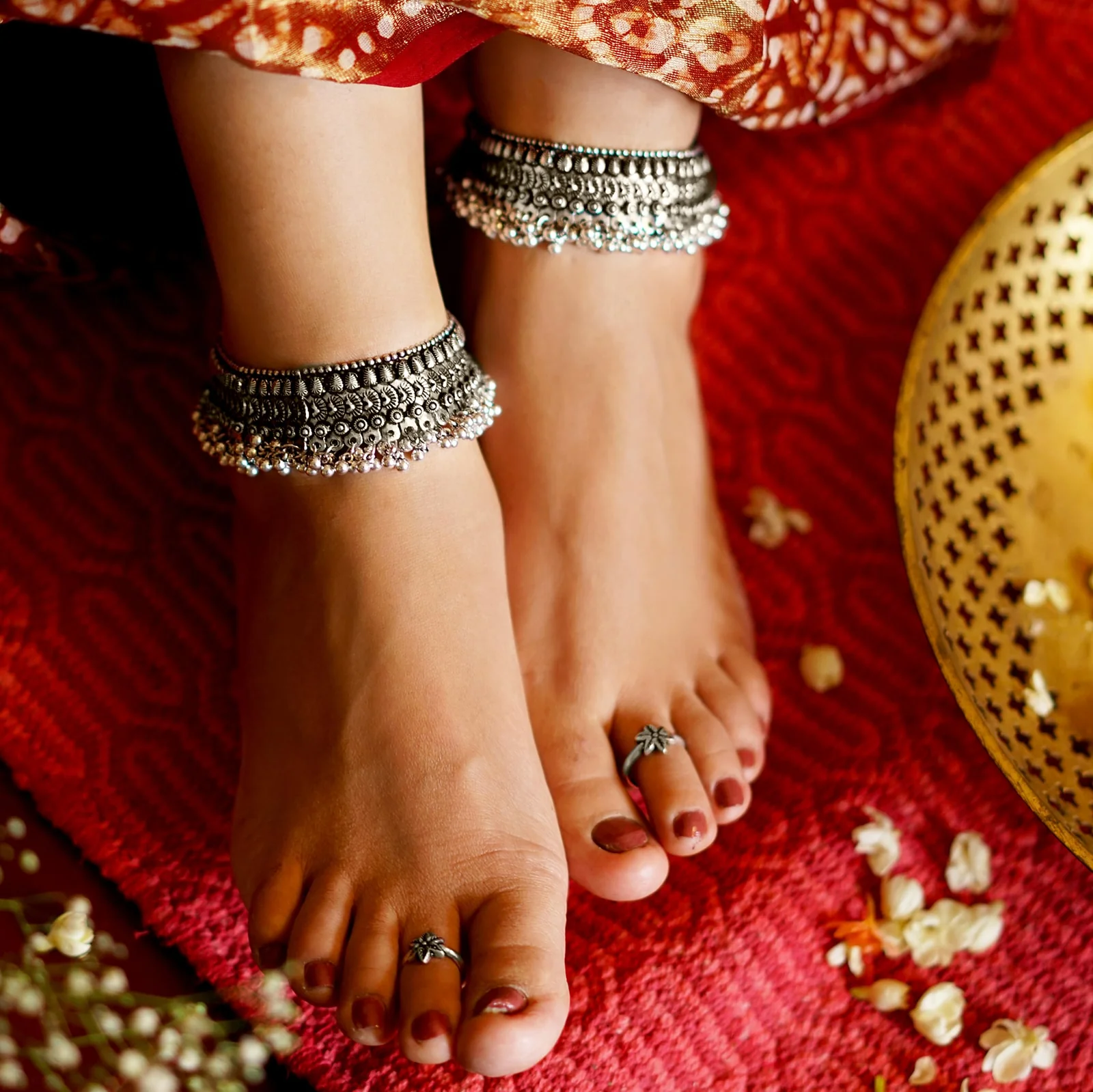 Roma Coin Silver Oxidized Ghungroo Anklets