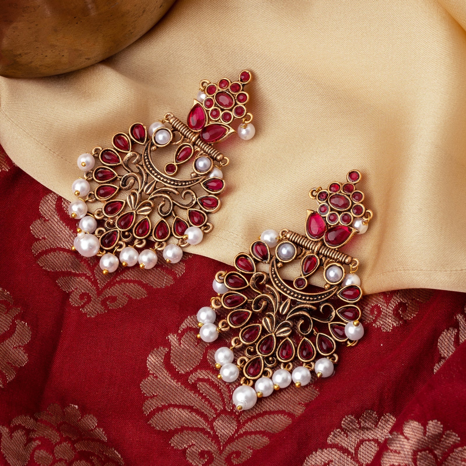 Teejh Rutuja Magenta Gold Enamel Earrings