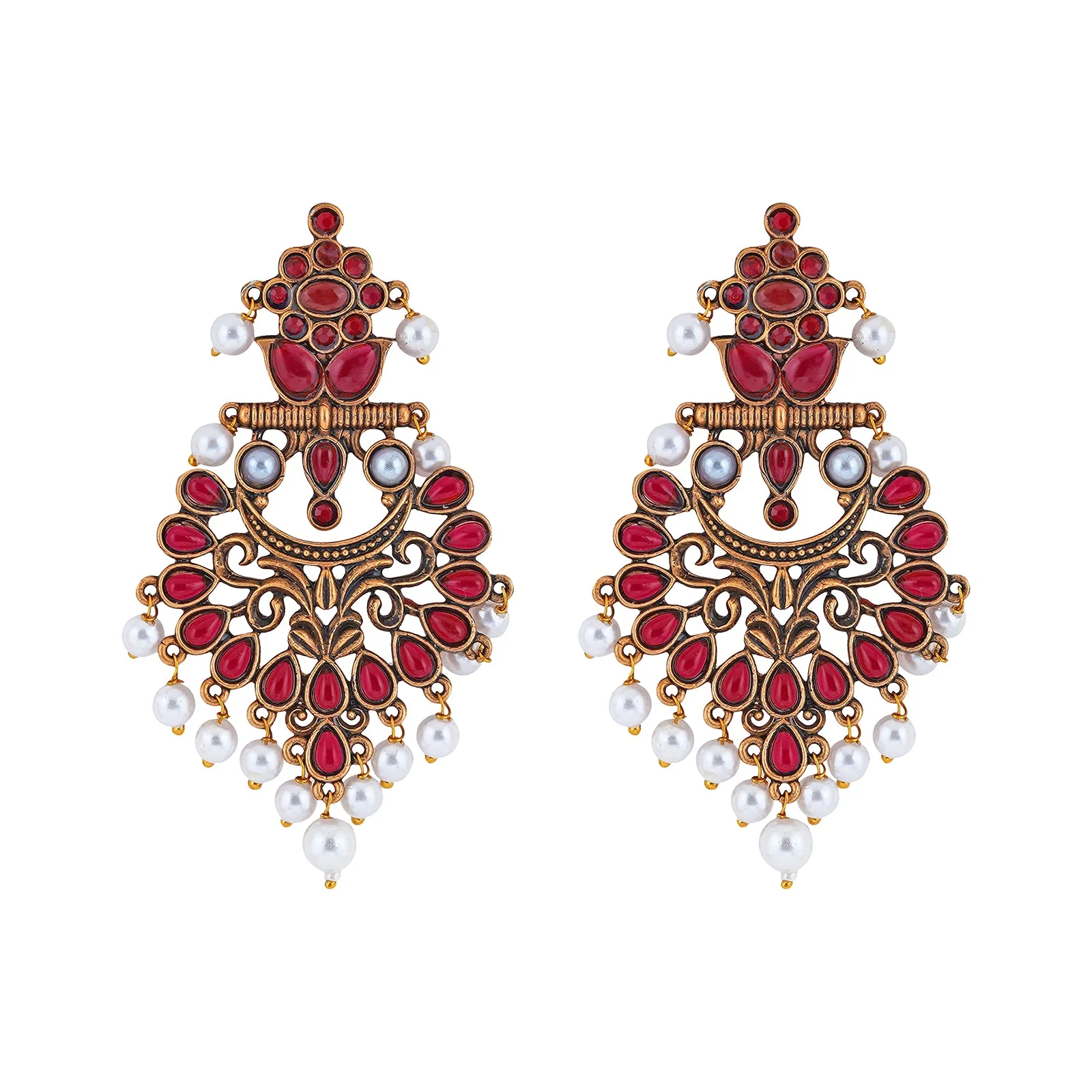 Teejh Rutuja Magenta Gold Enamel Earrings - Image 3