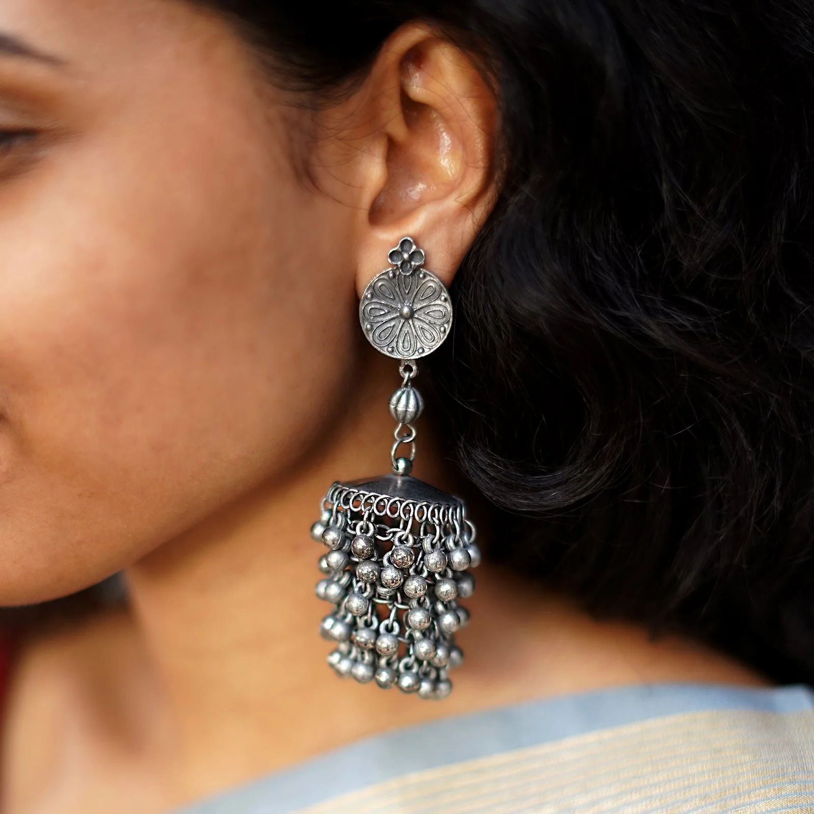 Teejh Saira Silver Oxidised Earrings