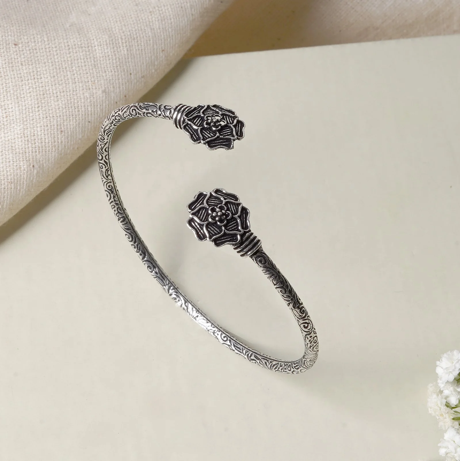 Teejh Sanyata Silver Oxidised Floral Bracelet