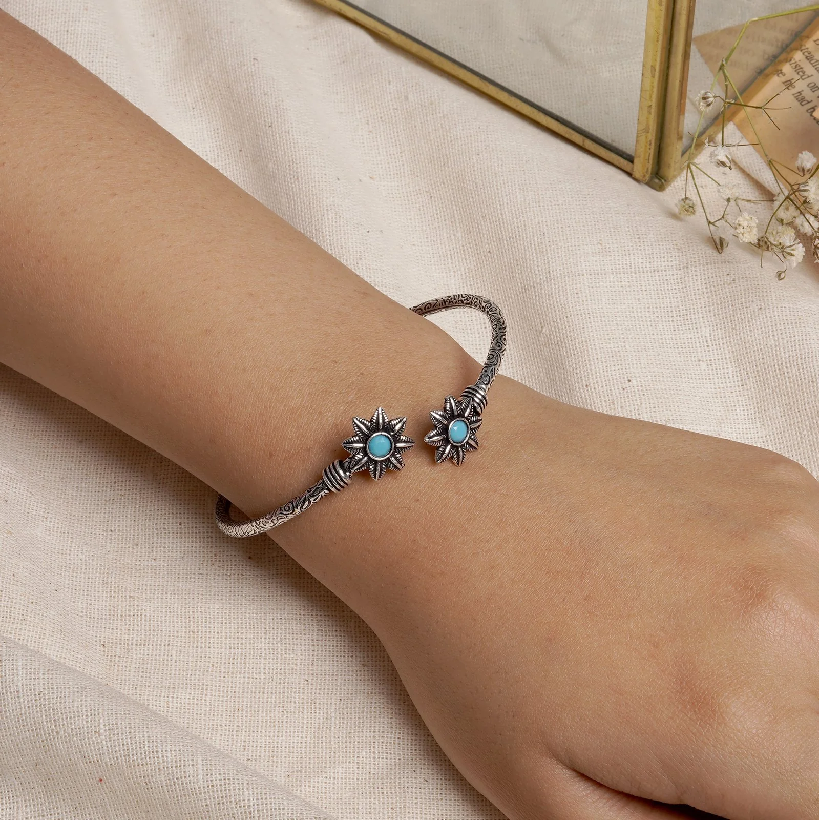 Teejh Shambhavi Silver Oxidised Floral Bracelet