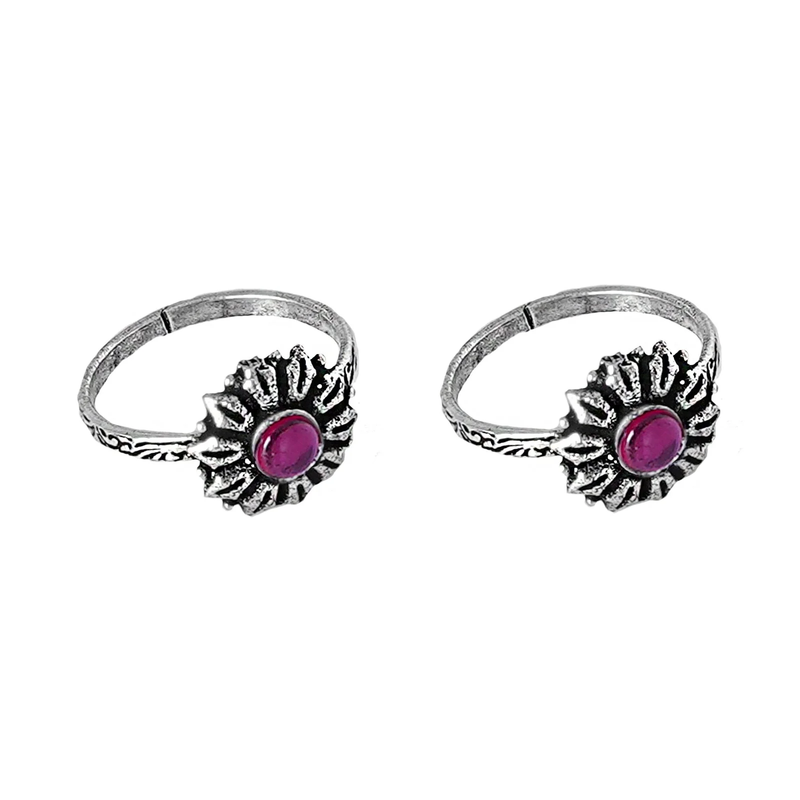 Teejh Siya Pink Stone Silver Oxidised Toe Rings - Image 5