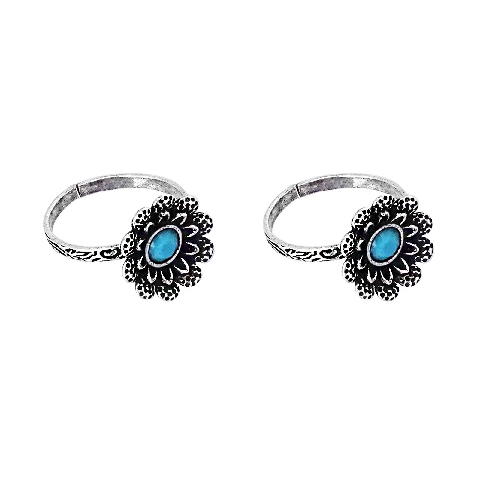 Teejh Tishya Light Blue Stone Silver Oxidised Toe Rings - Image 5