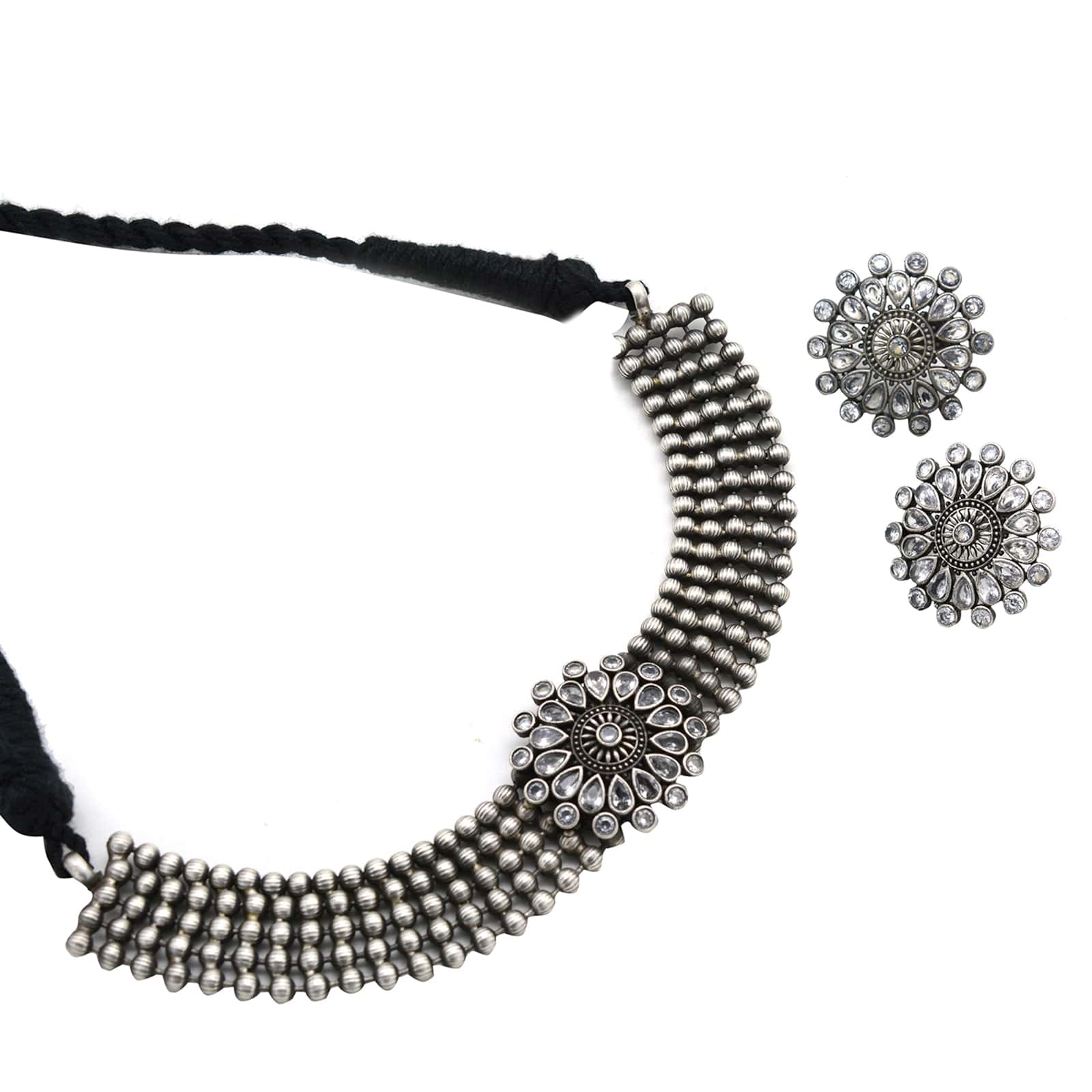 Teejh Zuri White Stone Silver Oxidized Jewellery Gift Set - Image 2