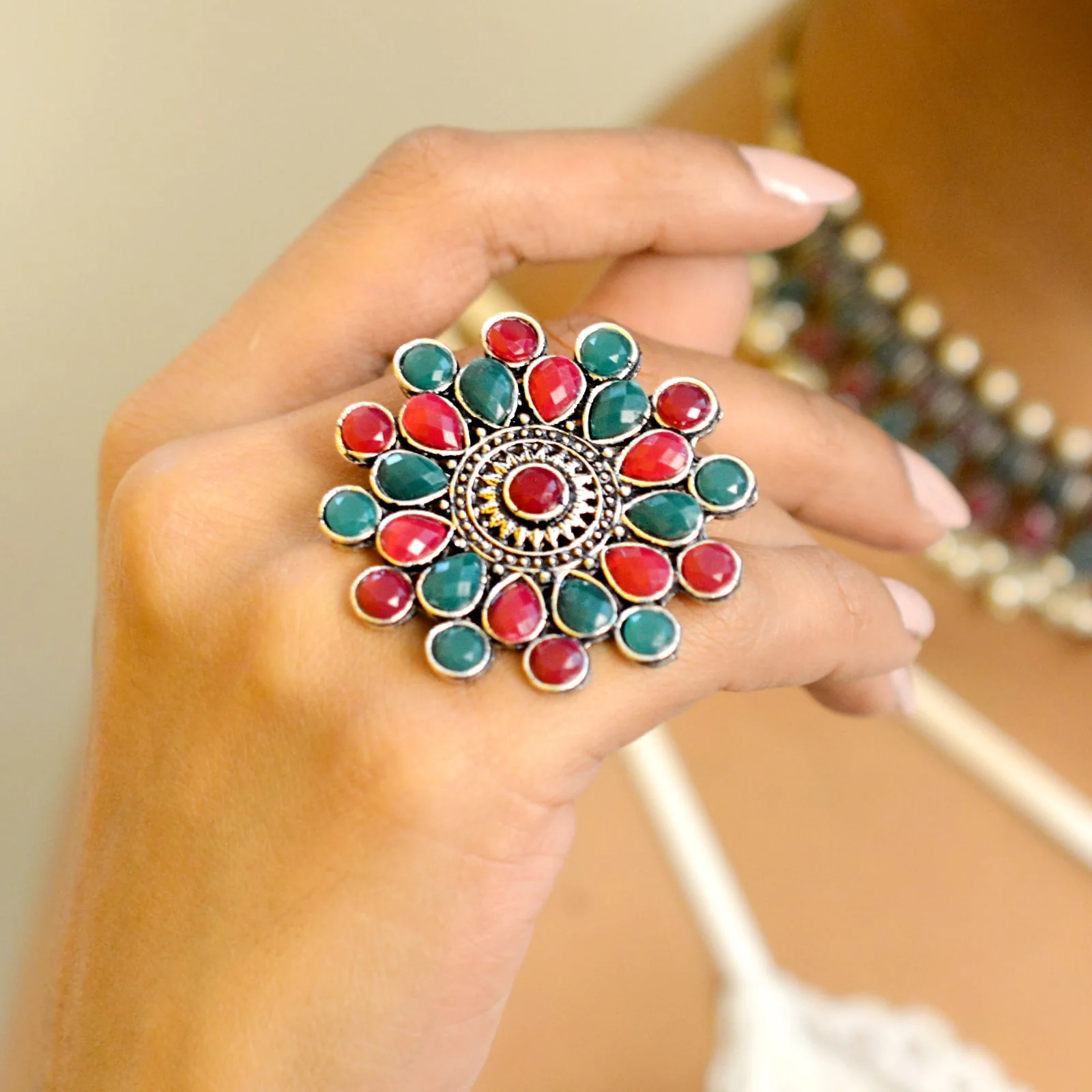 Vani Multi Colored Stone Silver Ring