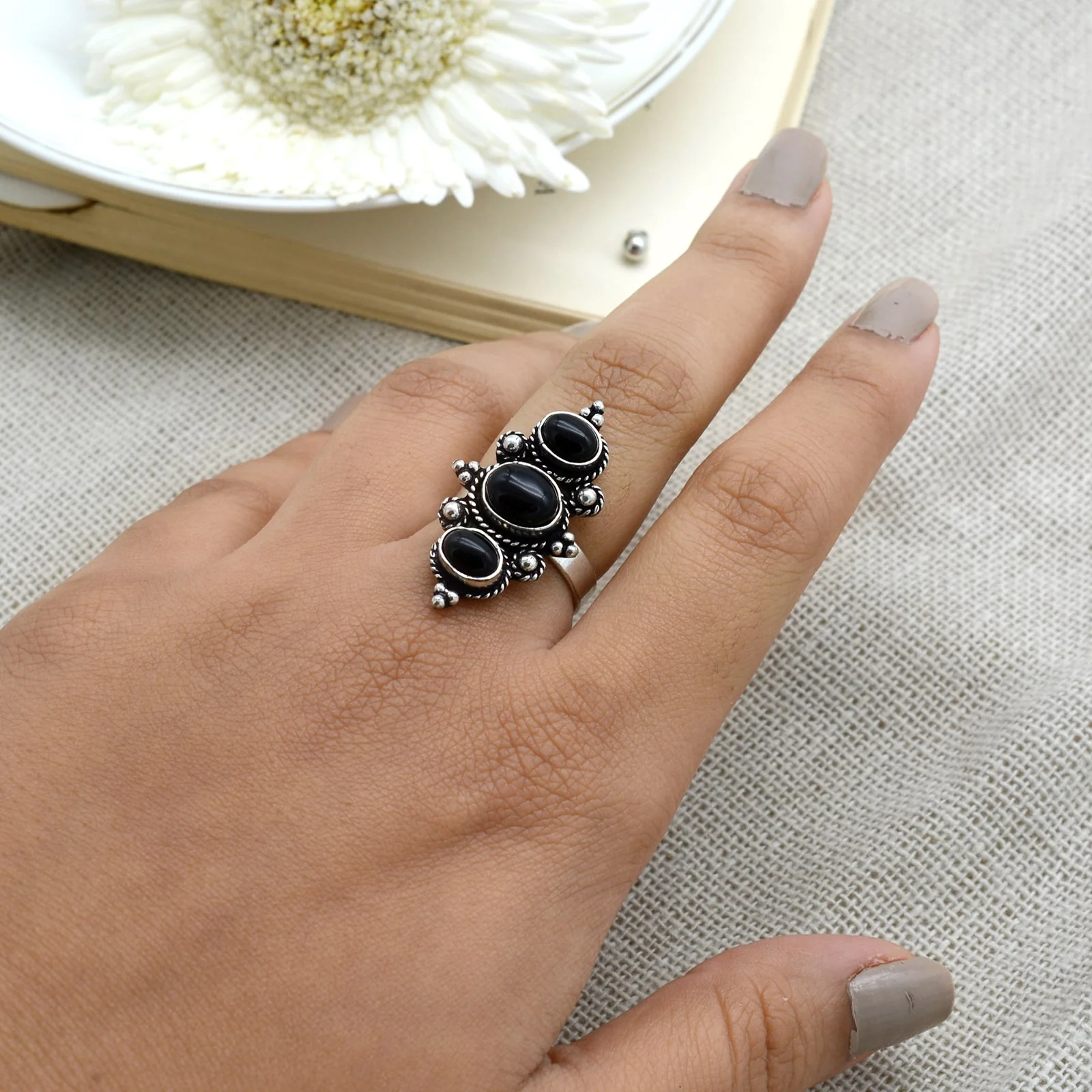 Vedant Black Silver Oxidized Ring