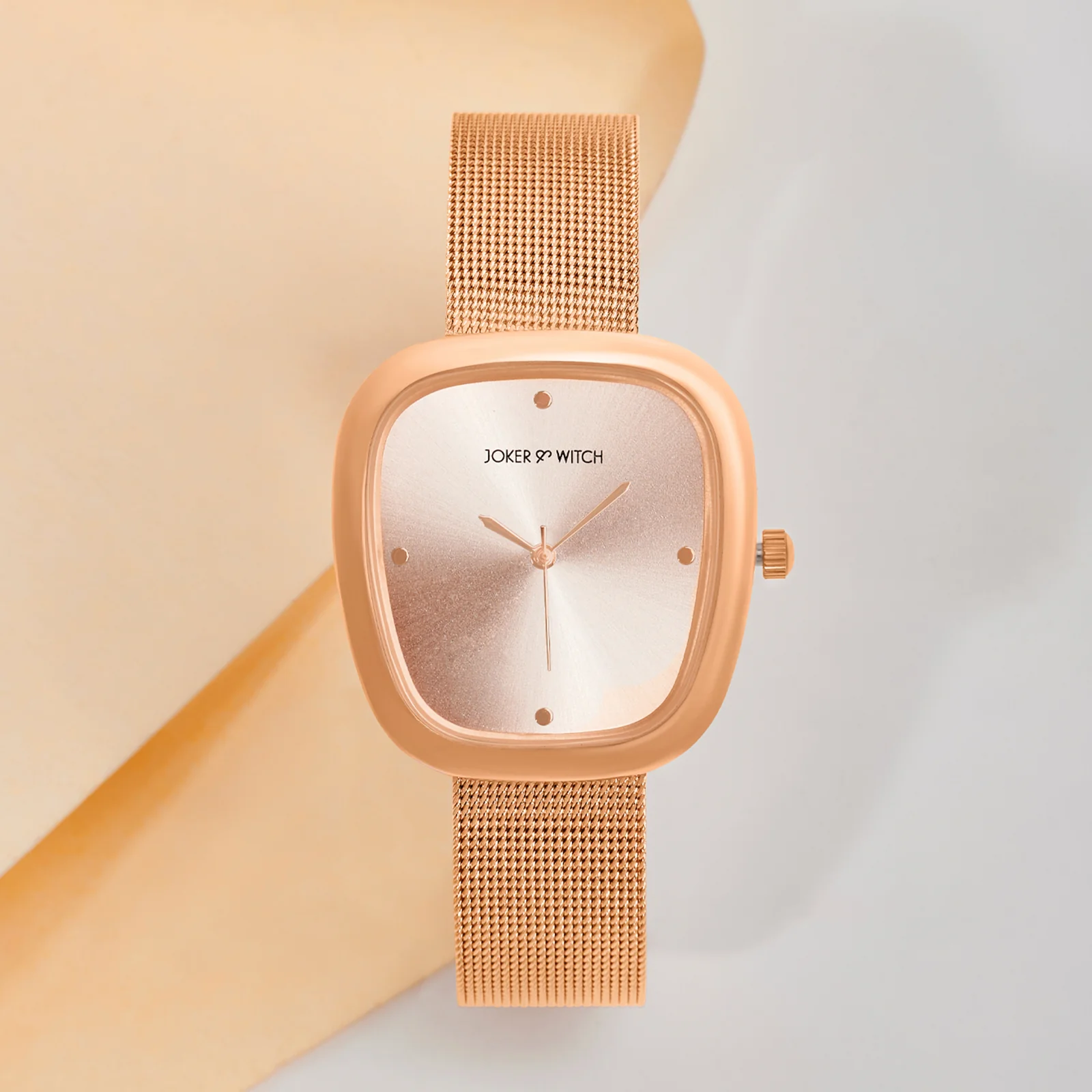 Verity Rose Gold Medium Square Dial Mesh Strap Women's Watch
