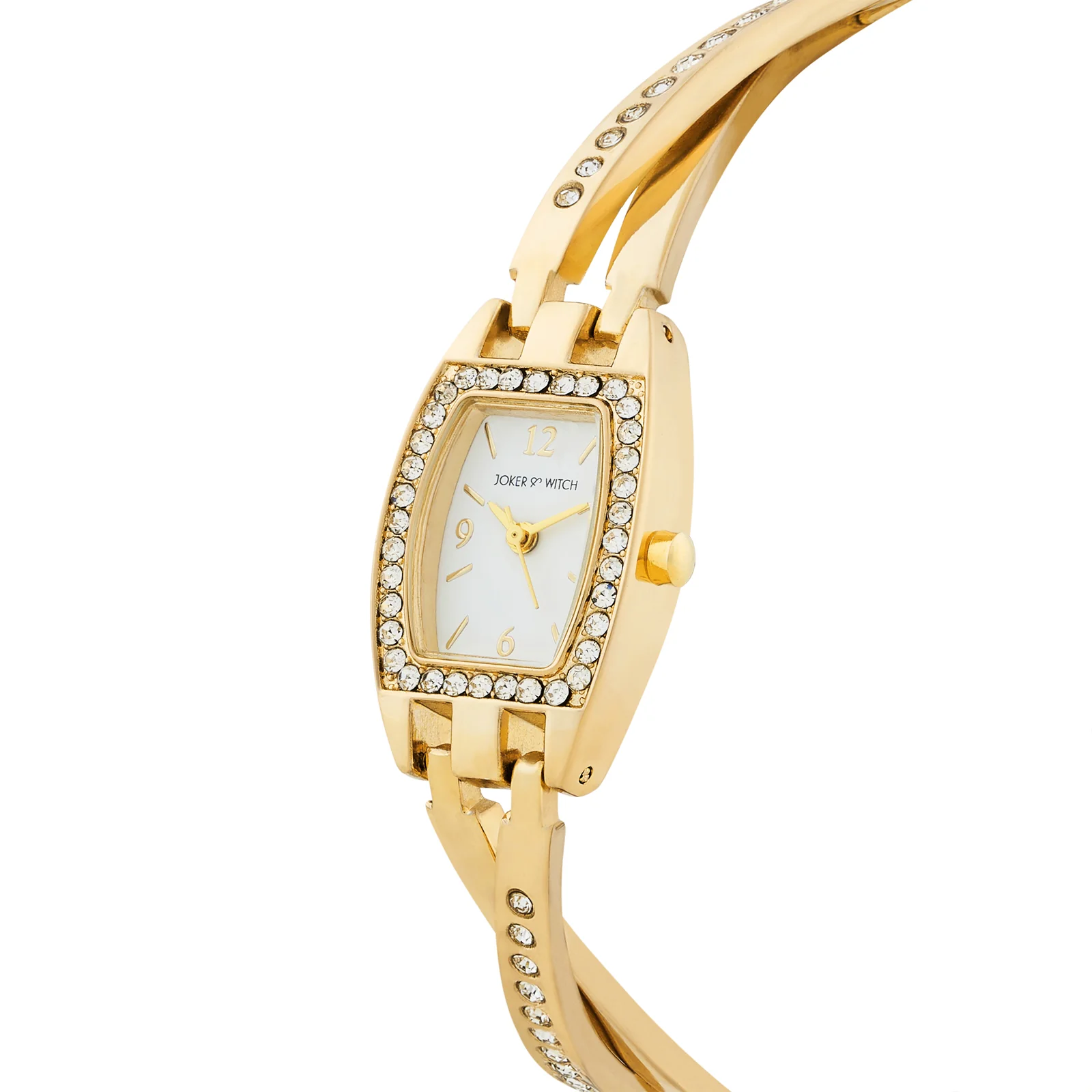 Victoria White Medium Hexagon Rhinestone Dial Gold Bracelet Strap Women's Watch - Image 4